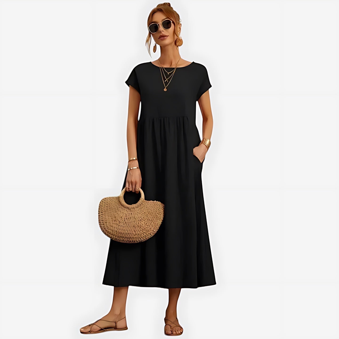 Fiona – Crew Neck A Line Summer Midi Dress