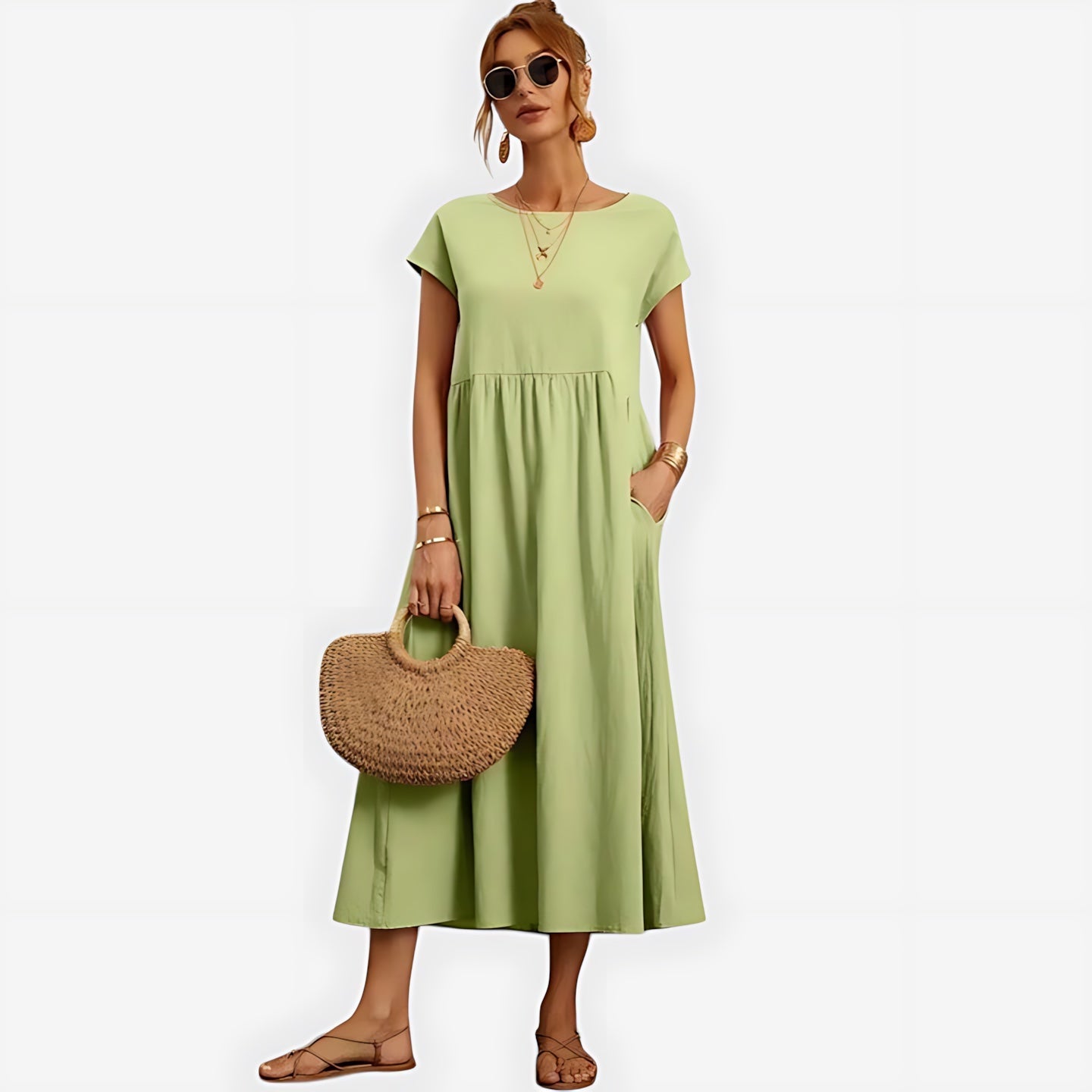 Fiona – Crew Neck A Line Summer Midi Dress
