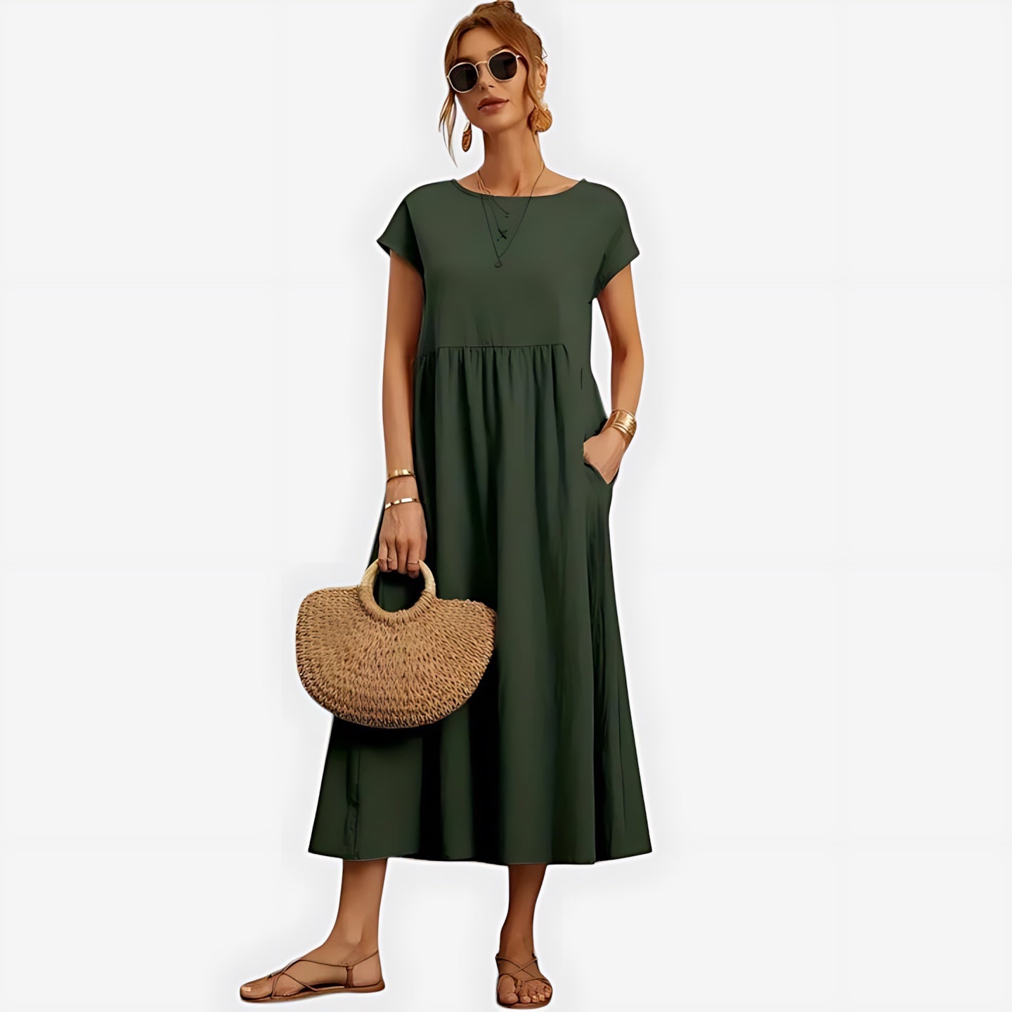 Fiona – Crew Neck A Line Summer Midi Dress