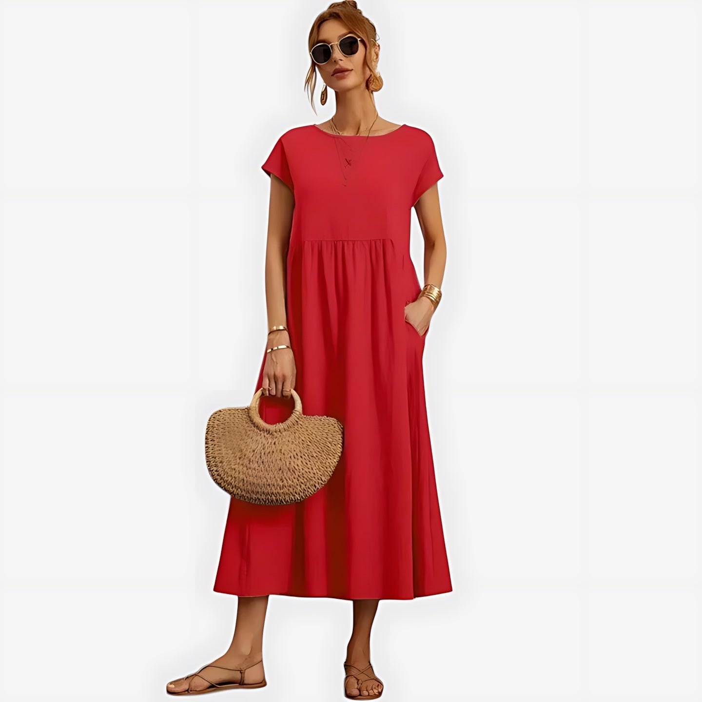Fiona – Crew Neck A Line Summer Midi Dress