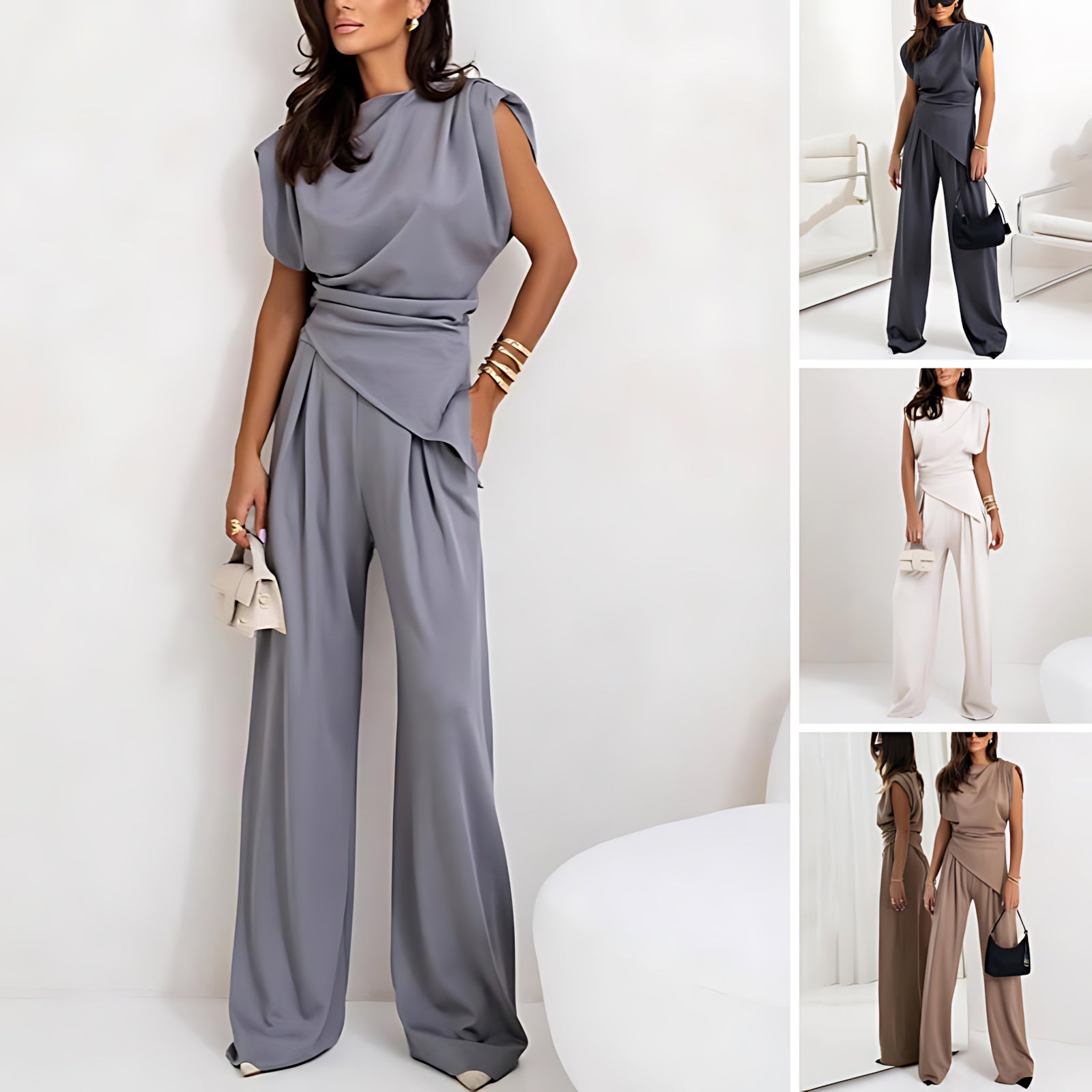 Fiona – Mock Neck Top and Pleated Wide Leg Pants Set