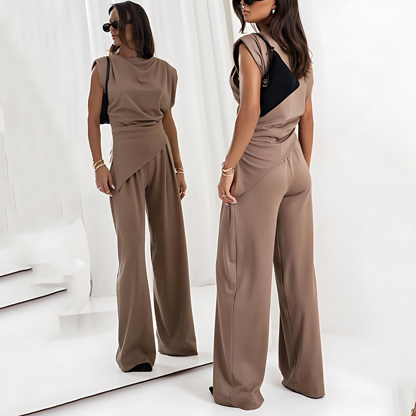 Fiona – Mock Neck Top and Pleated Wide Leg Pants Set