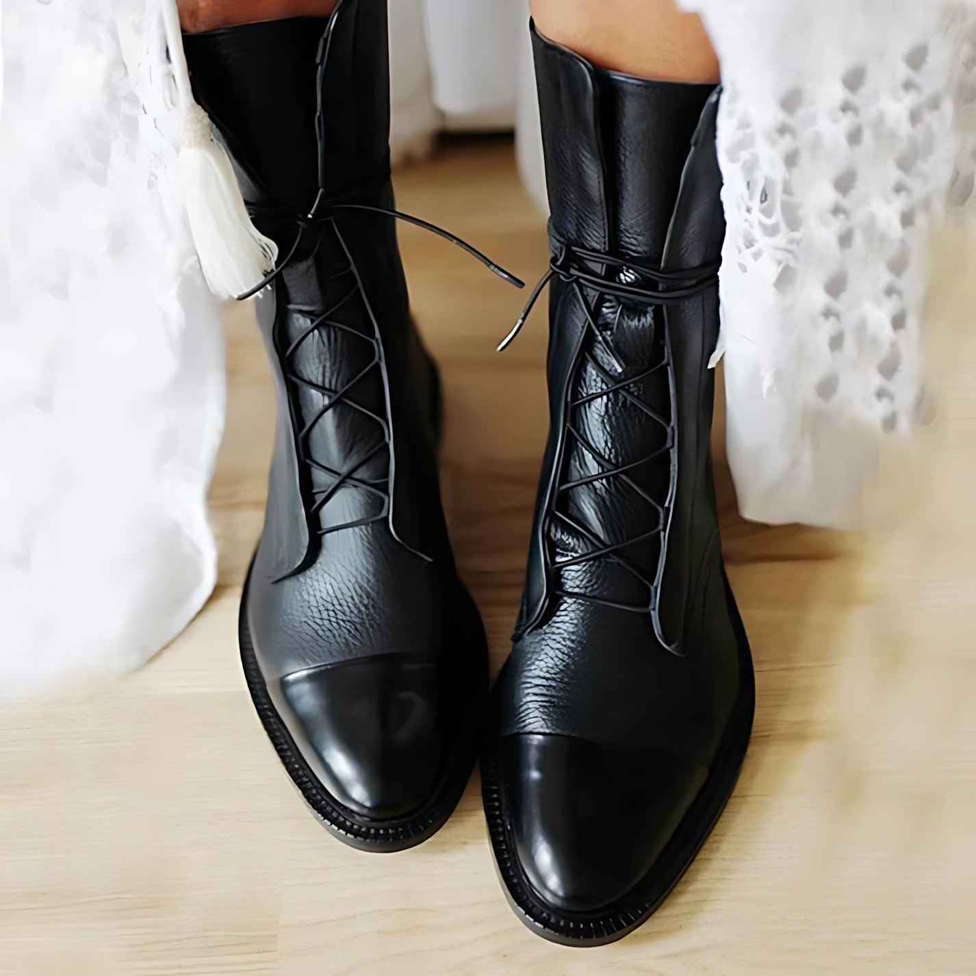 Fiona – Patent Leather Pointed Toe Lace Up Boots