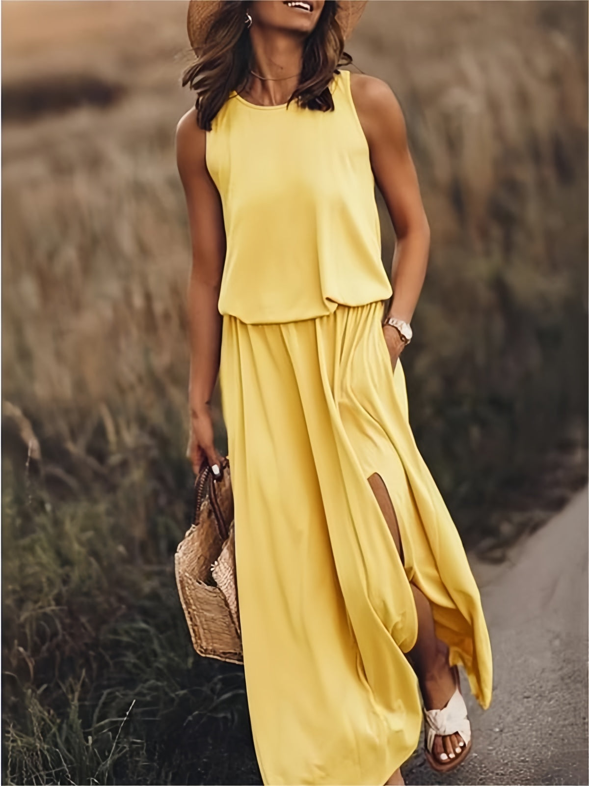 Emilia – Scoop Neck Blouson Summer Maxi Dress