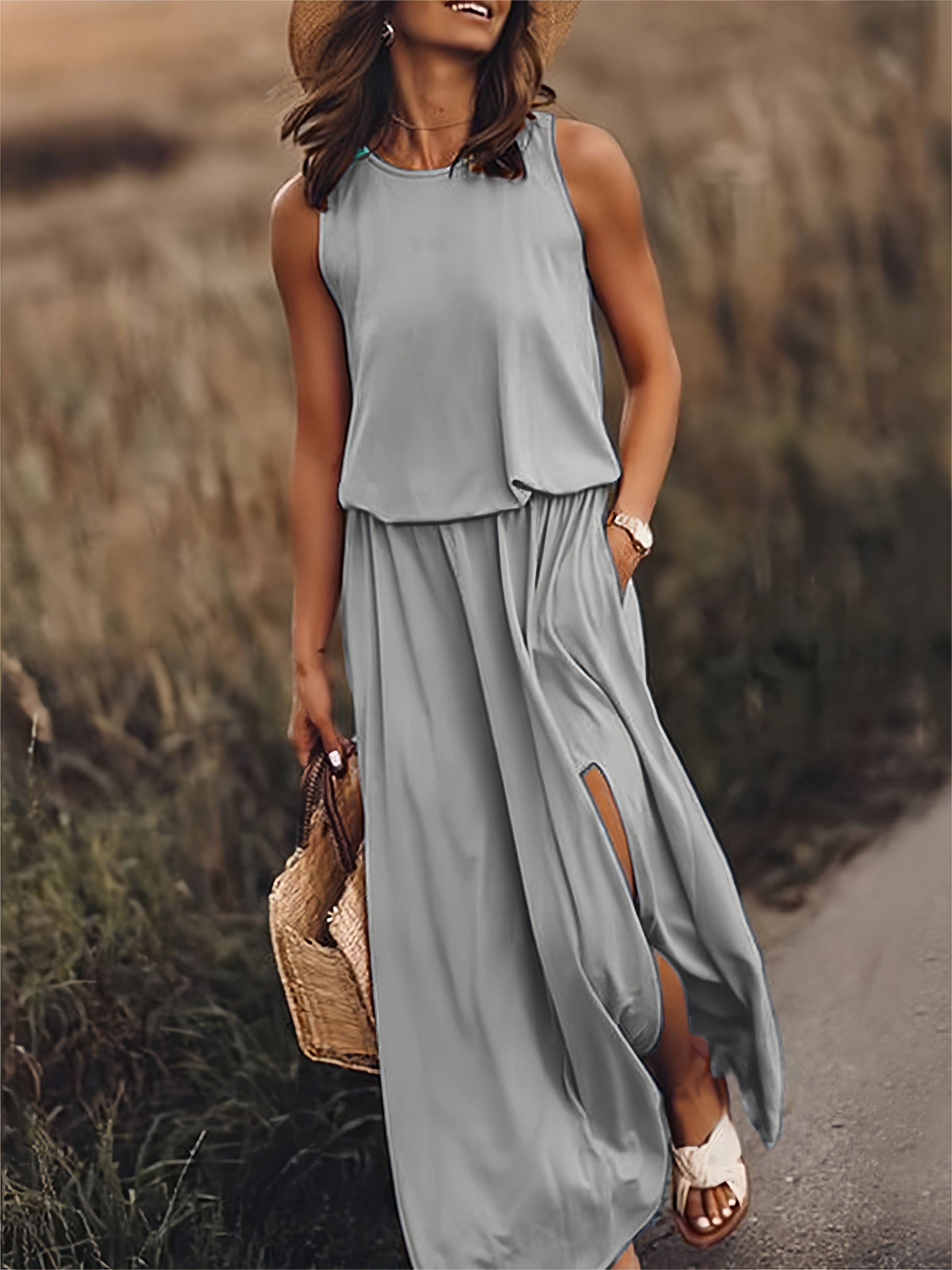 Emilia – Scoop Neck Blouson Summer Maxi Dress