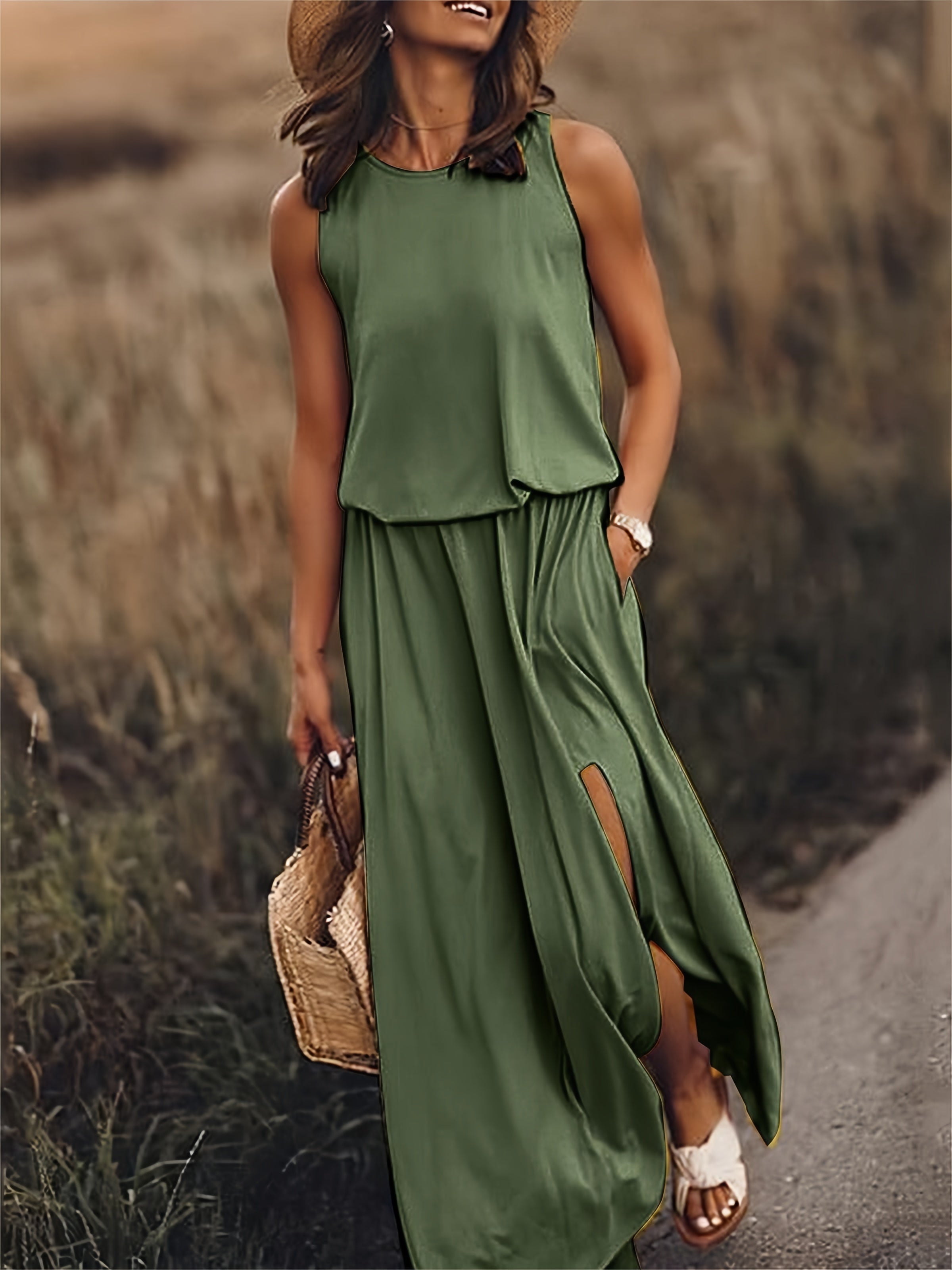 Emilia – Scoop Neck Blouson Summer Maxi Dress