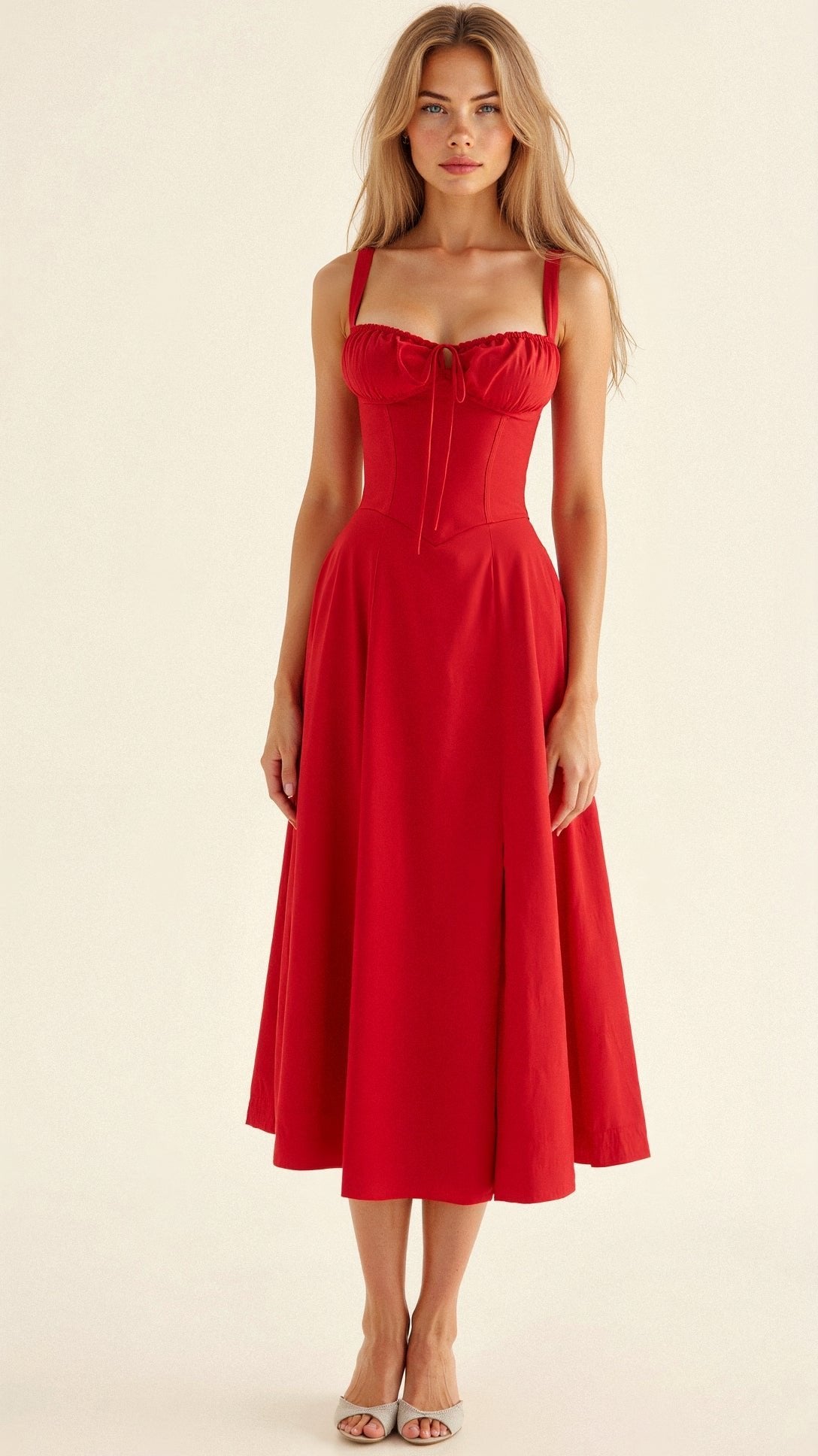 Amber – Floral Corset Sweetheart Cocktail Midi Dress