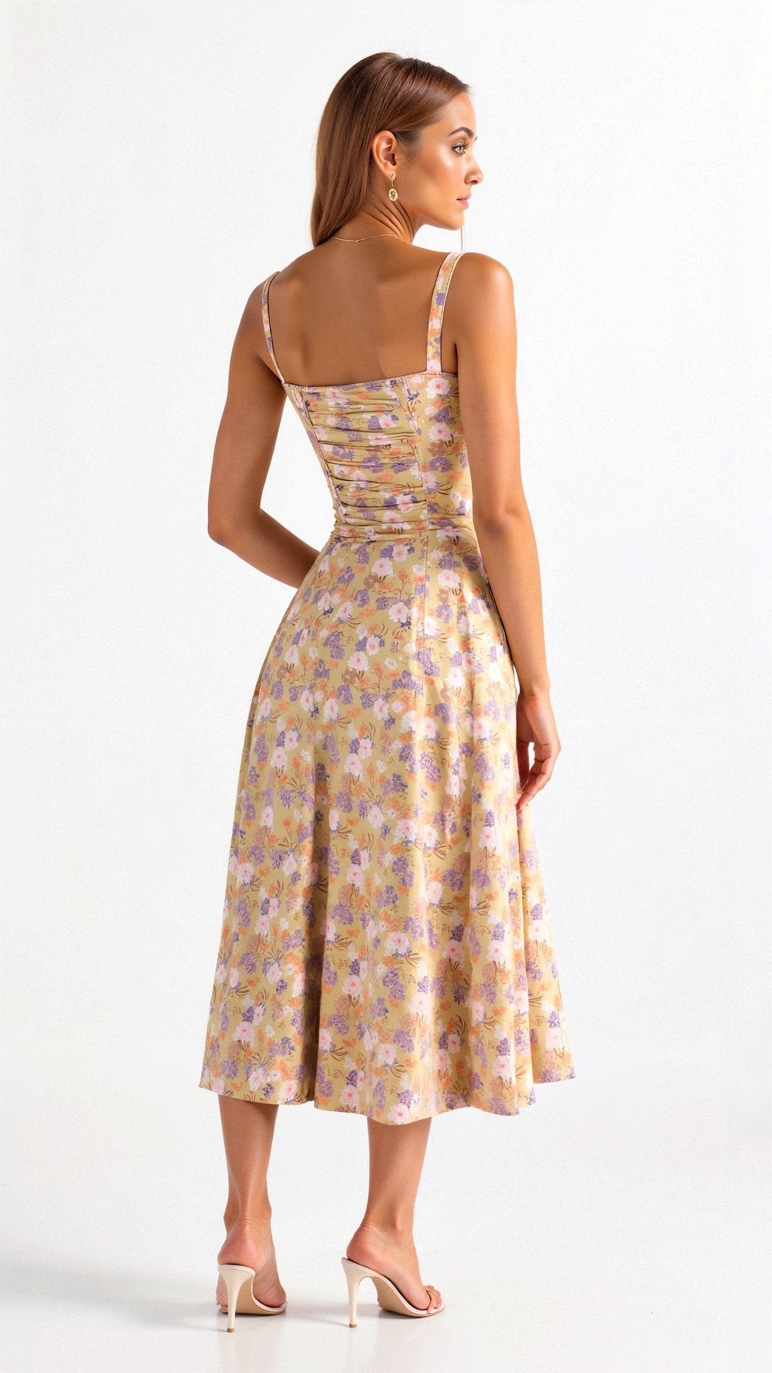 Amber – Floral Corset Sweetheart Cocktail Midi Dress