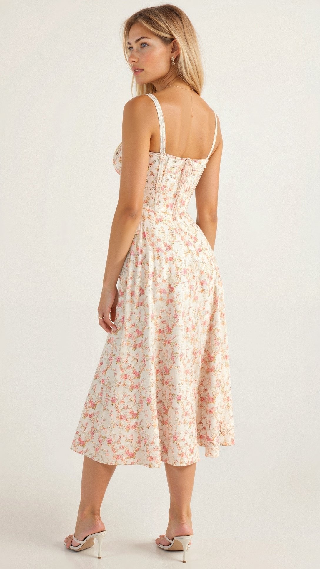 Amber – Floral Corset Sweetheart Cocktail Midi Dress