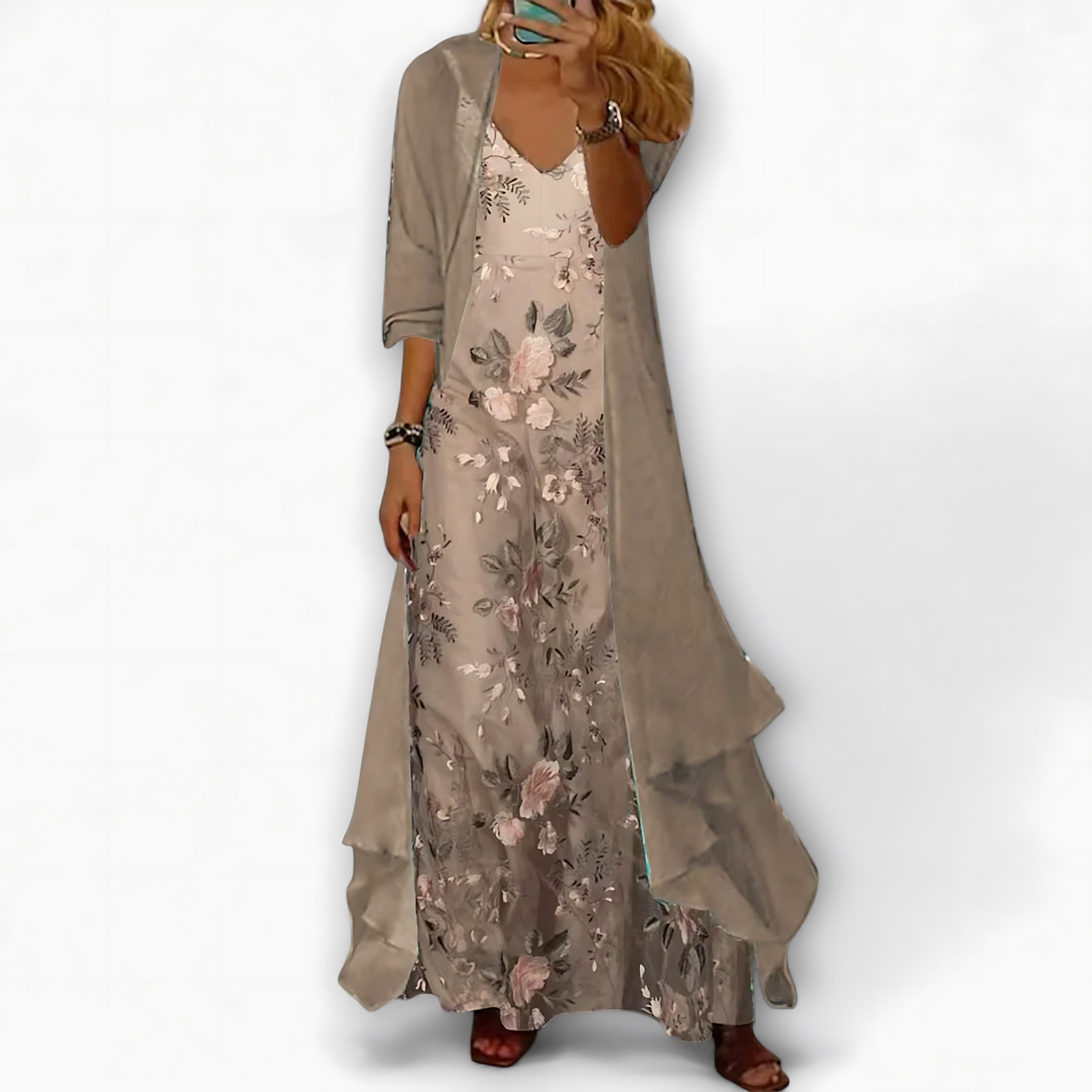 Florence – Floral Maxi Dress And Longline Cardigan Set