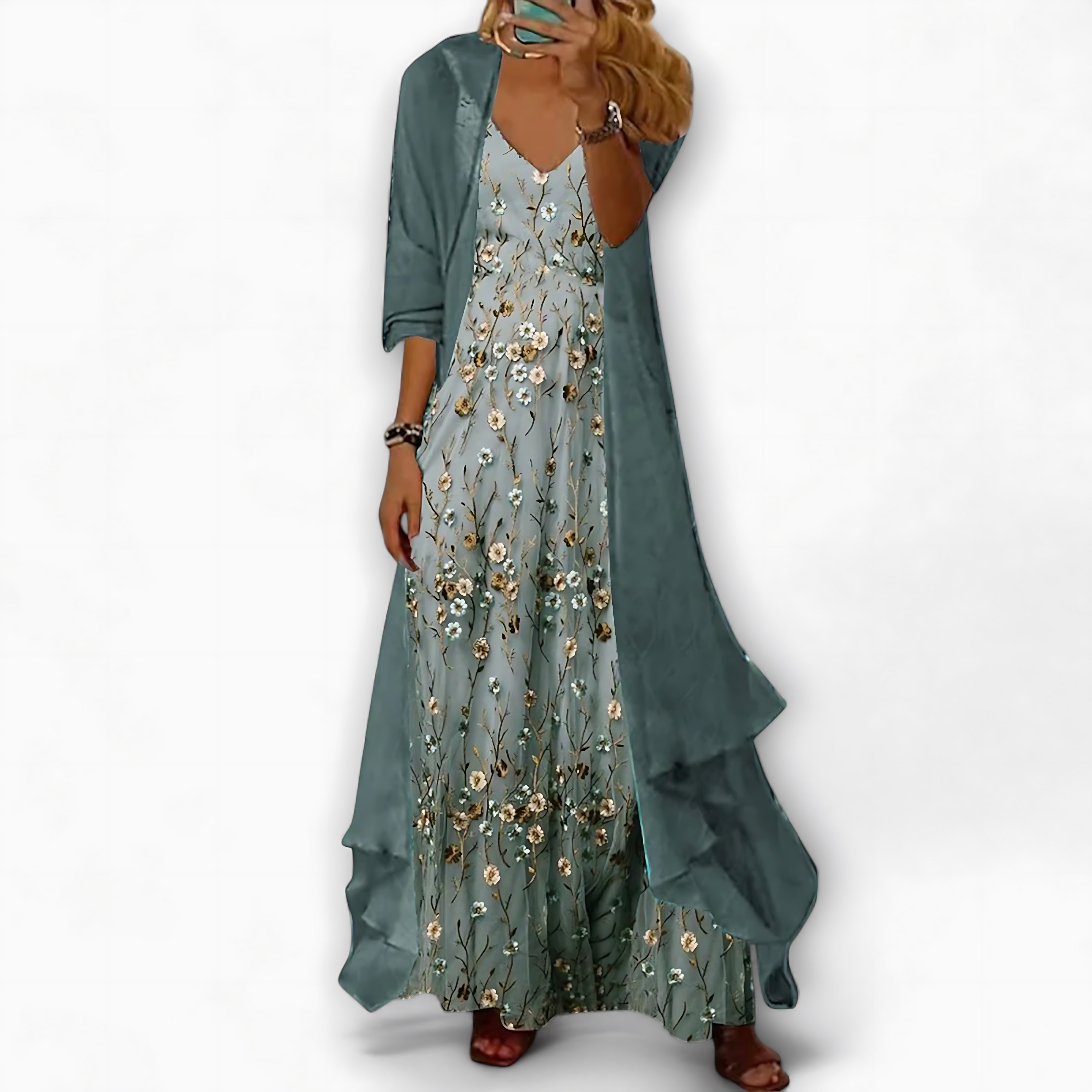 Florence – Floral Maxi Dress And Longline Cardigan Set