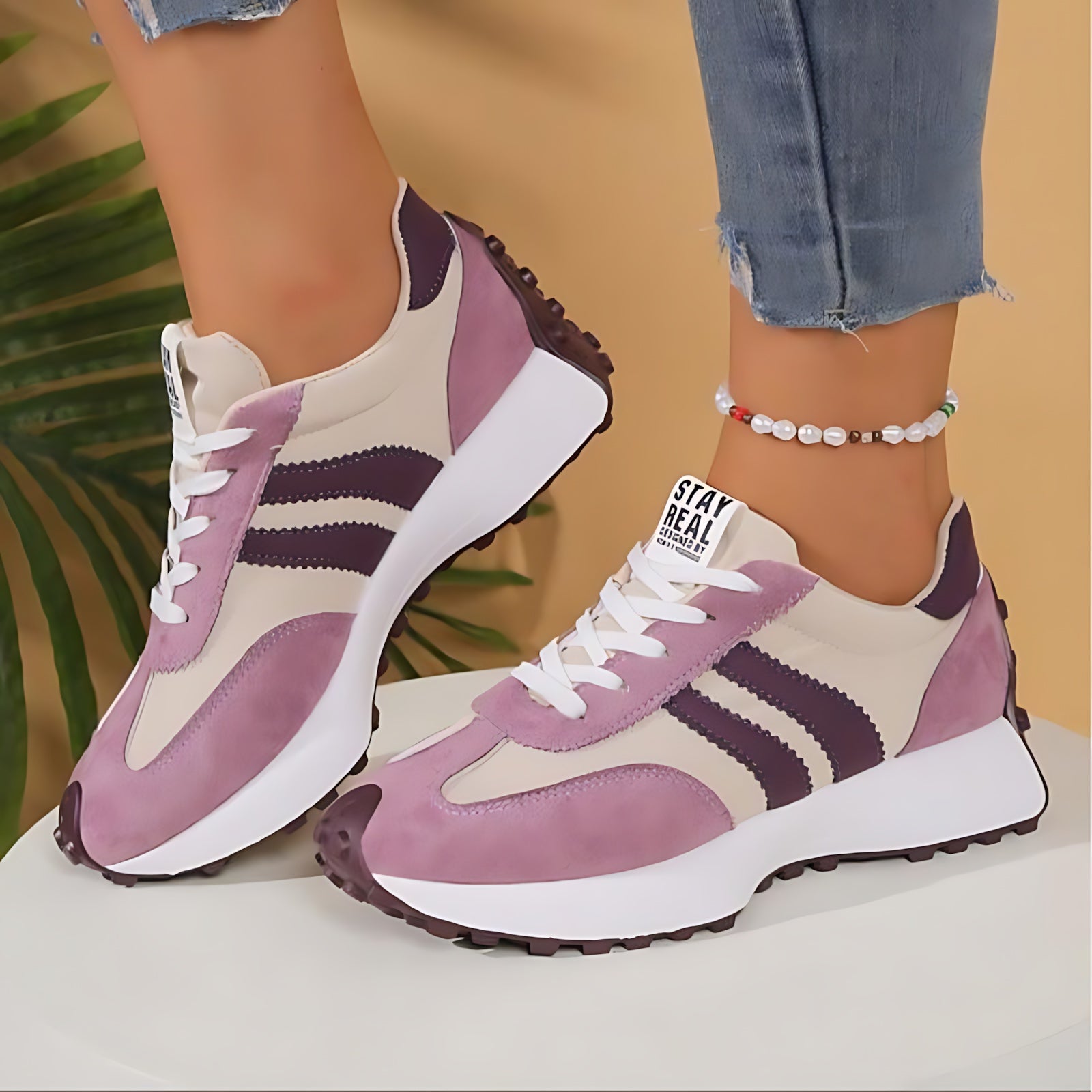 Florence – Retro Suede Lace Up Chunky Sole Sneakers