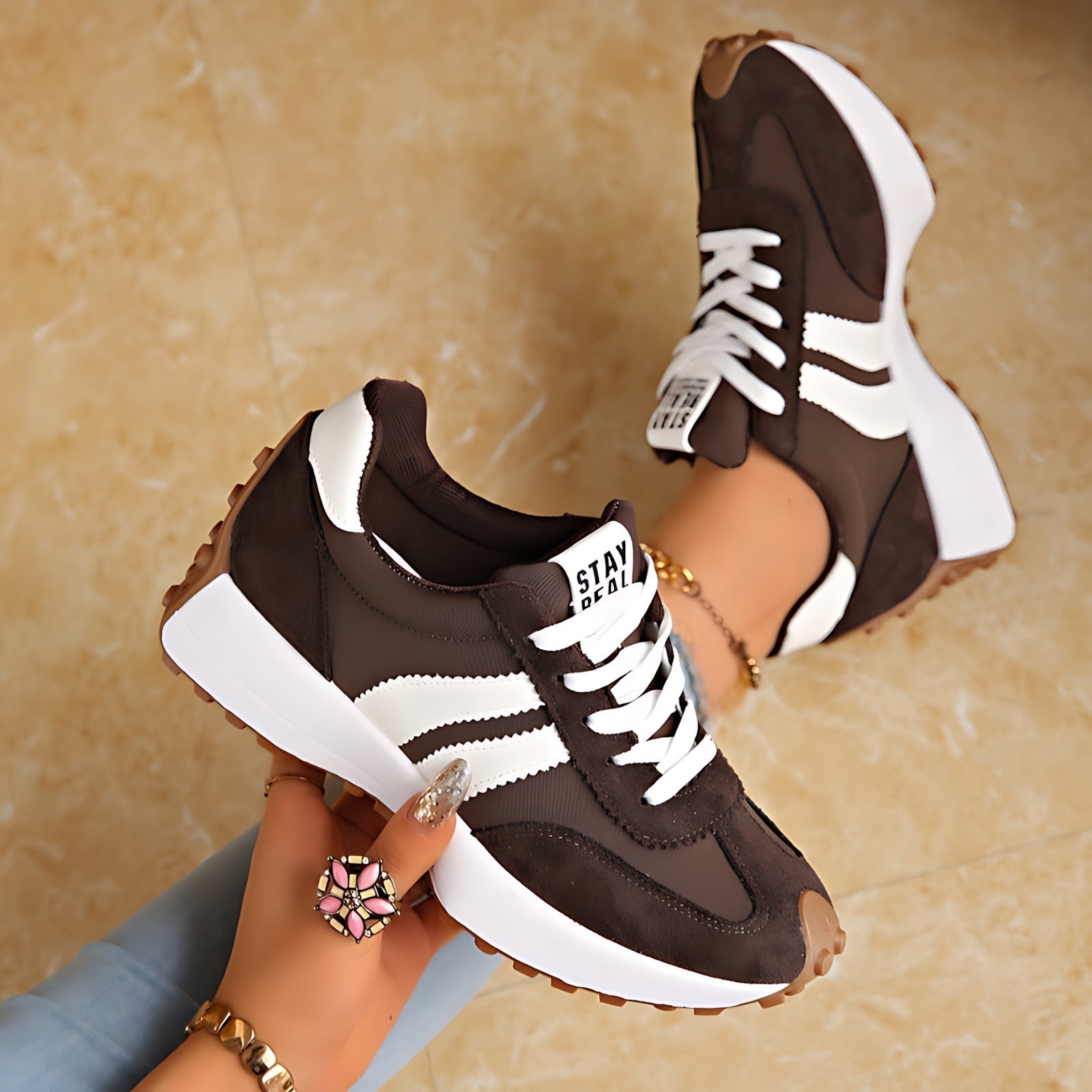 Florence – Retro Suede Lace Up Chunky Sole Sneakers
