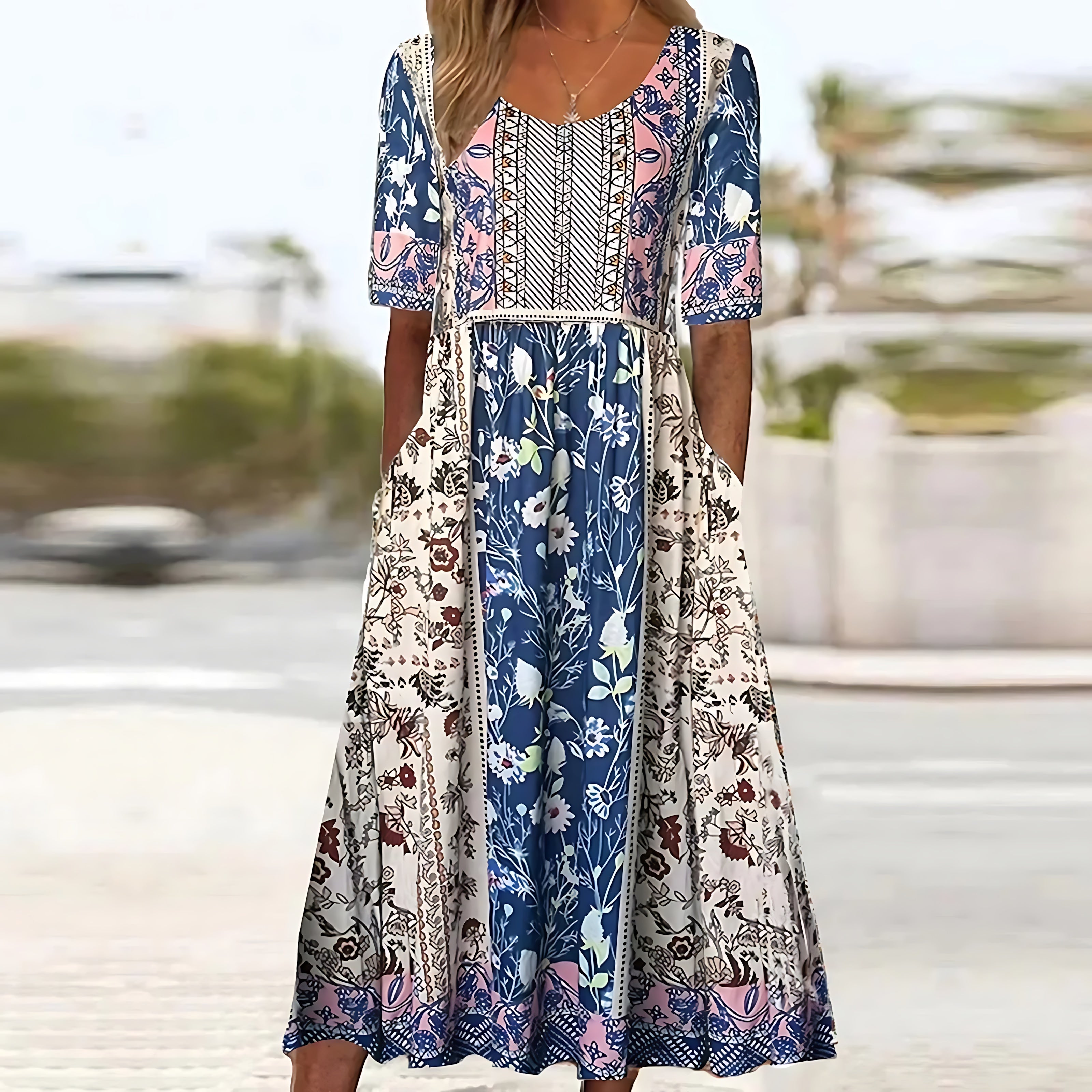 Frances – Boho Print Smocked Tiered Maxi Dress