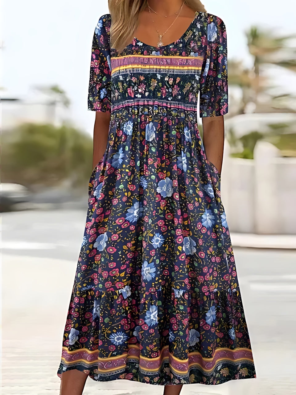 Frances – Boho Print Smocked Tiered Maxi Dress