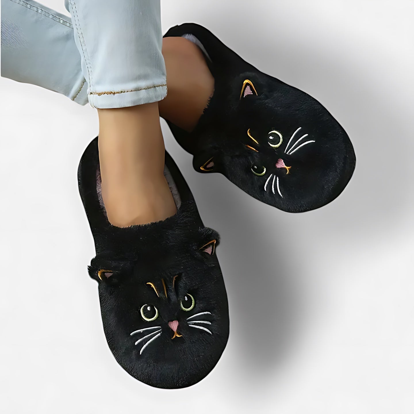 Frances – Cat Embroidered Closed Toe Slippers