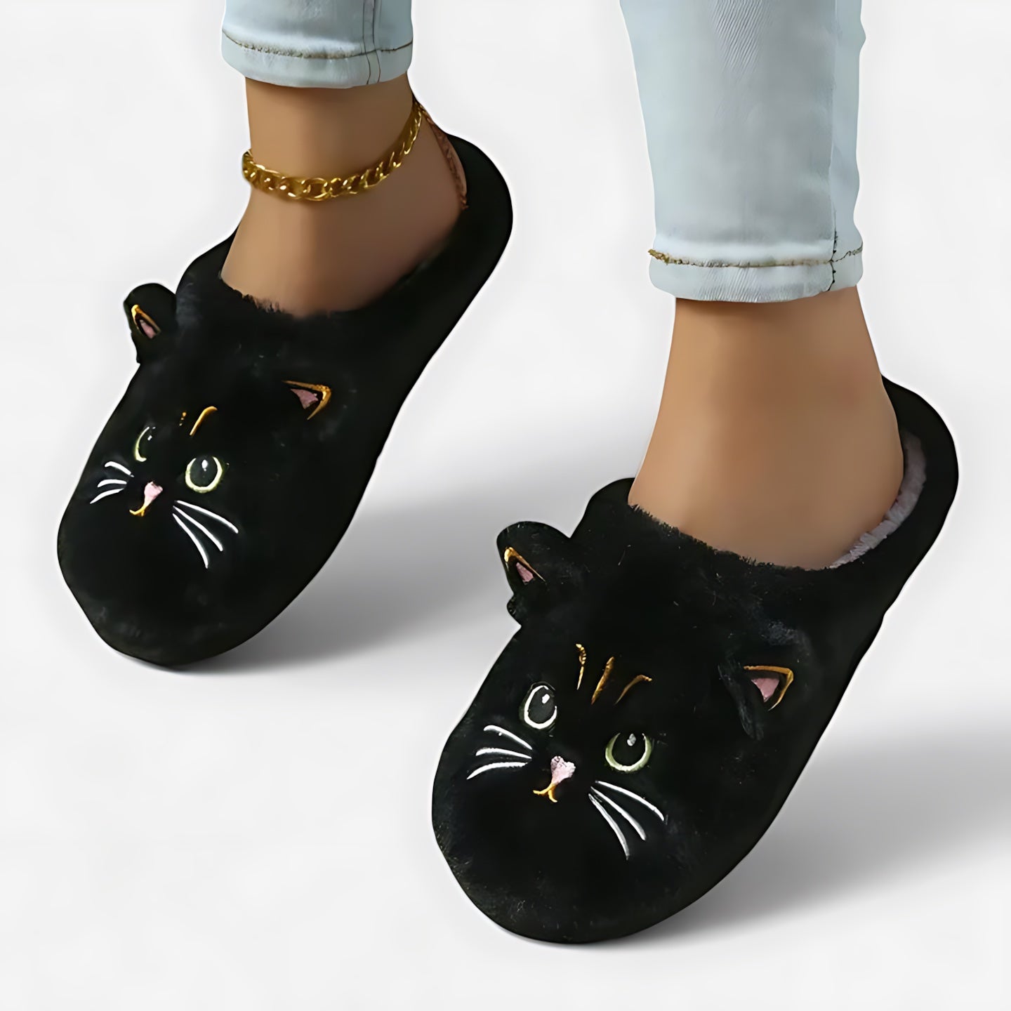 Frances – Cat Embroidered Closed Toe Slippers