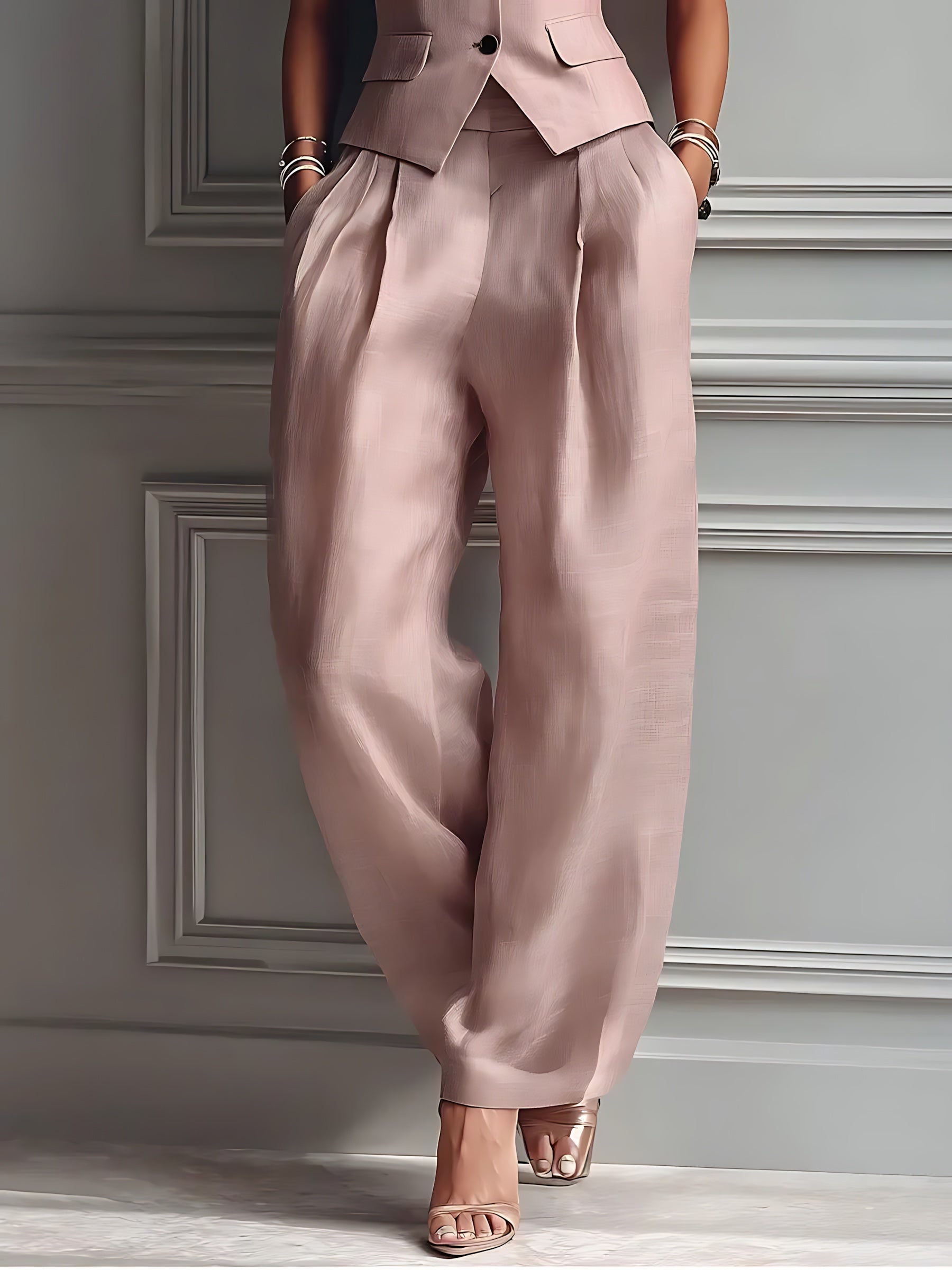 Frances – Lapel Vest and Wide Leg Pants Set