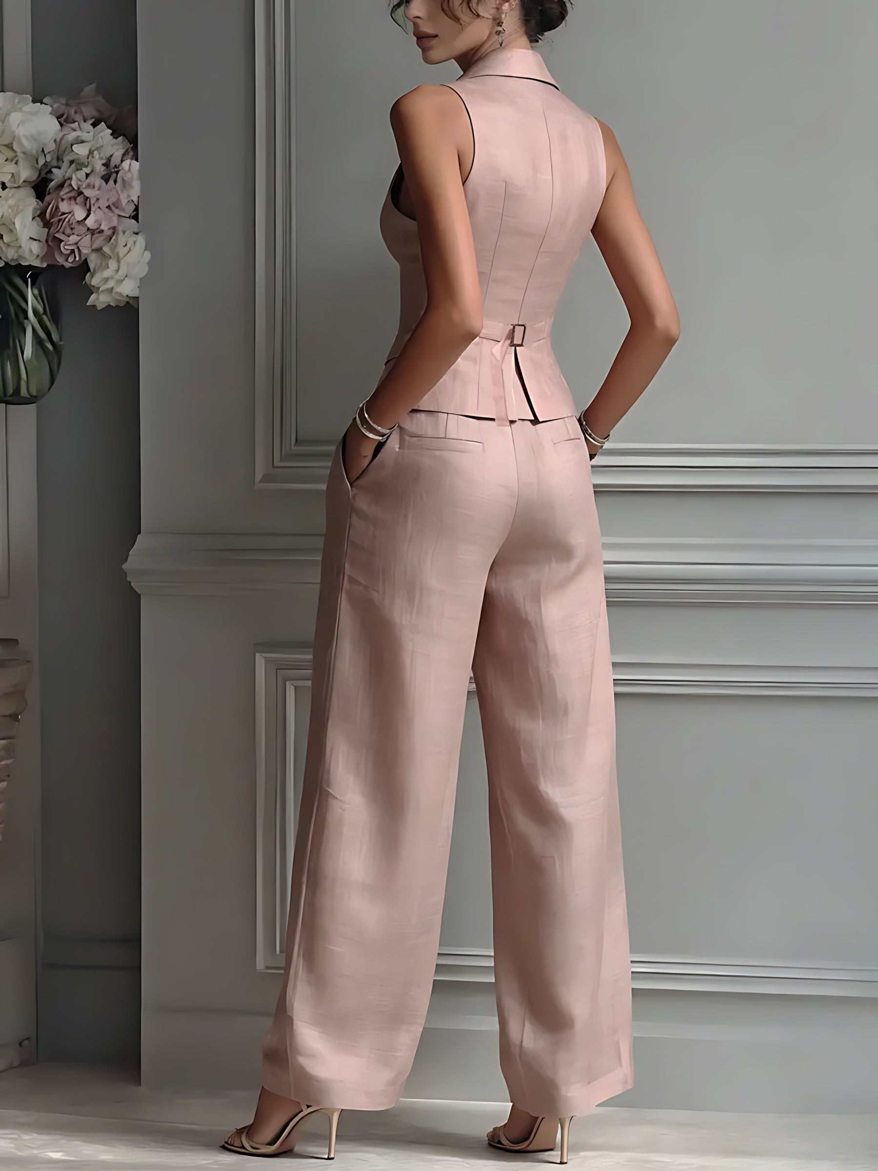 Frances – Lapel Vest and Wide Leg Pants Set