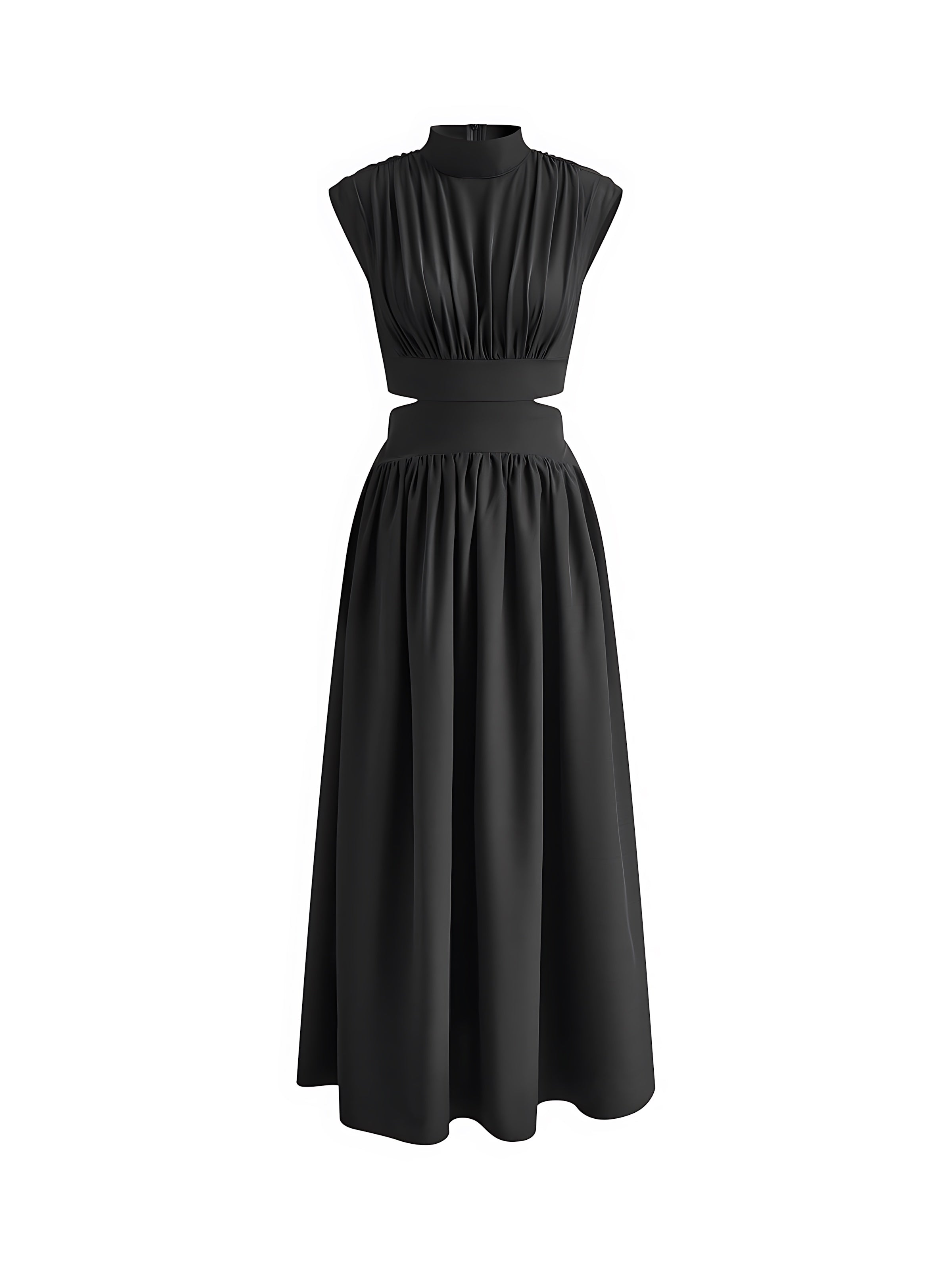Frances – Mock Neck Cutout Pleated Evening Maxi Dress