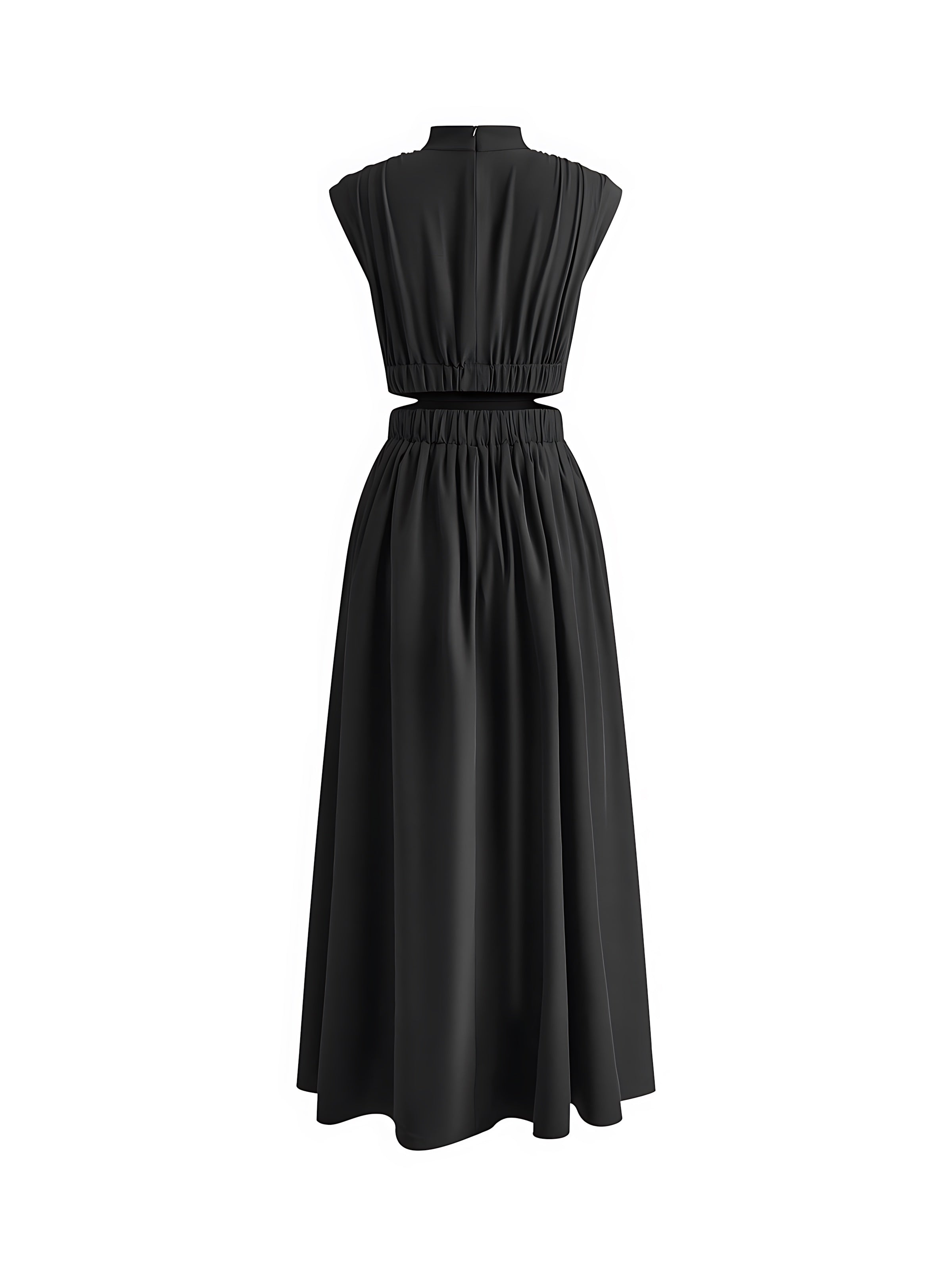 Frances – Mock Neck Cutout Pleated Evening Maxi Dress