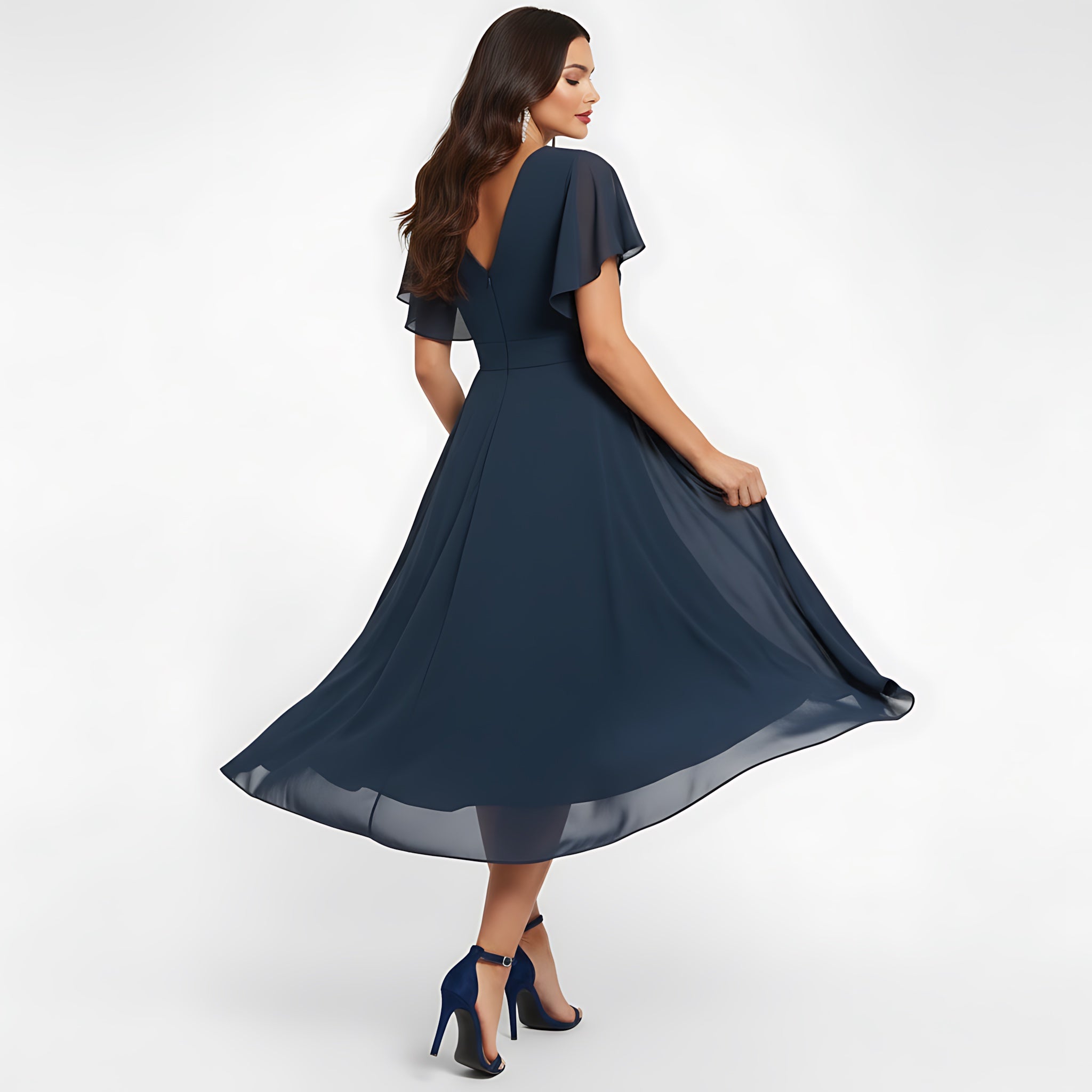 Frances – Wrap V Neck High Low Cocktail Midi Dress