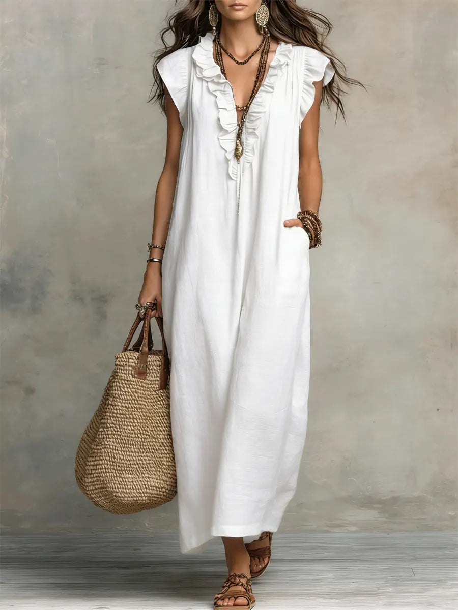 Journee – Ruffle V Neck Flowy Summer Maxi Dress