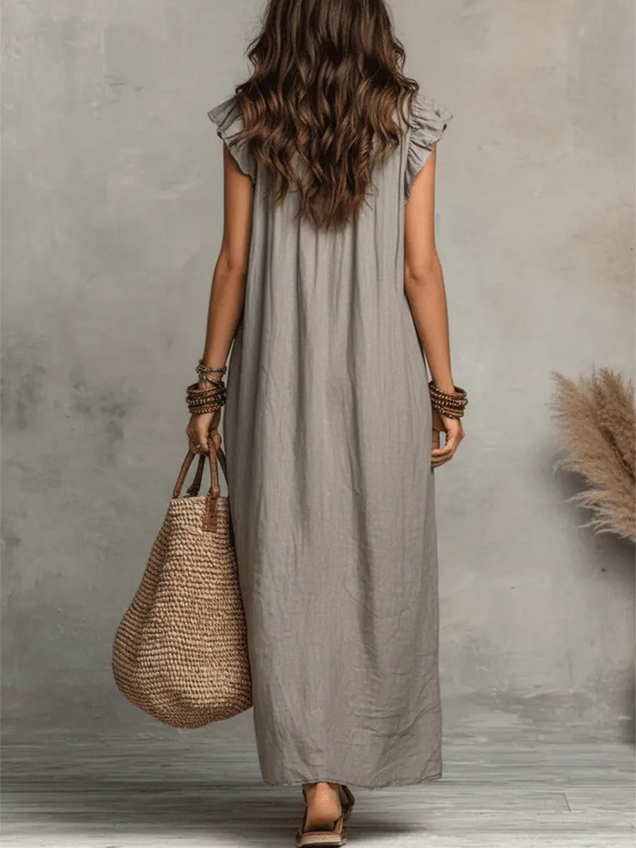 Journee – Ruffle V Neck Flowy Summer Maxi Dress