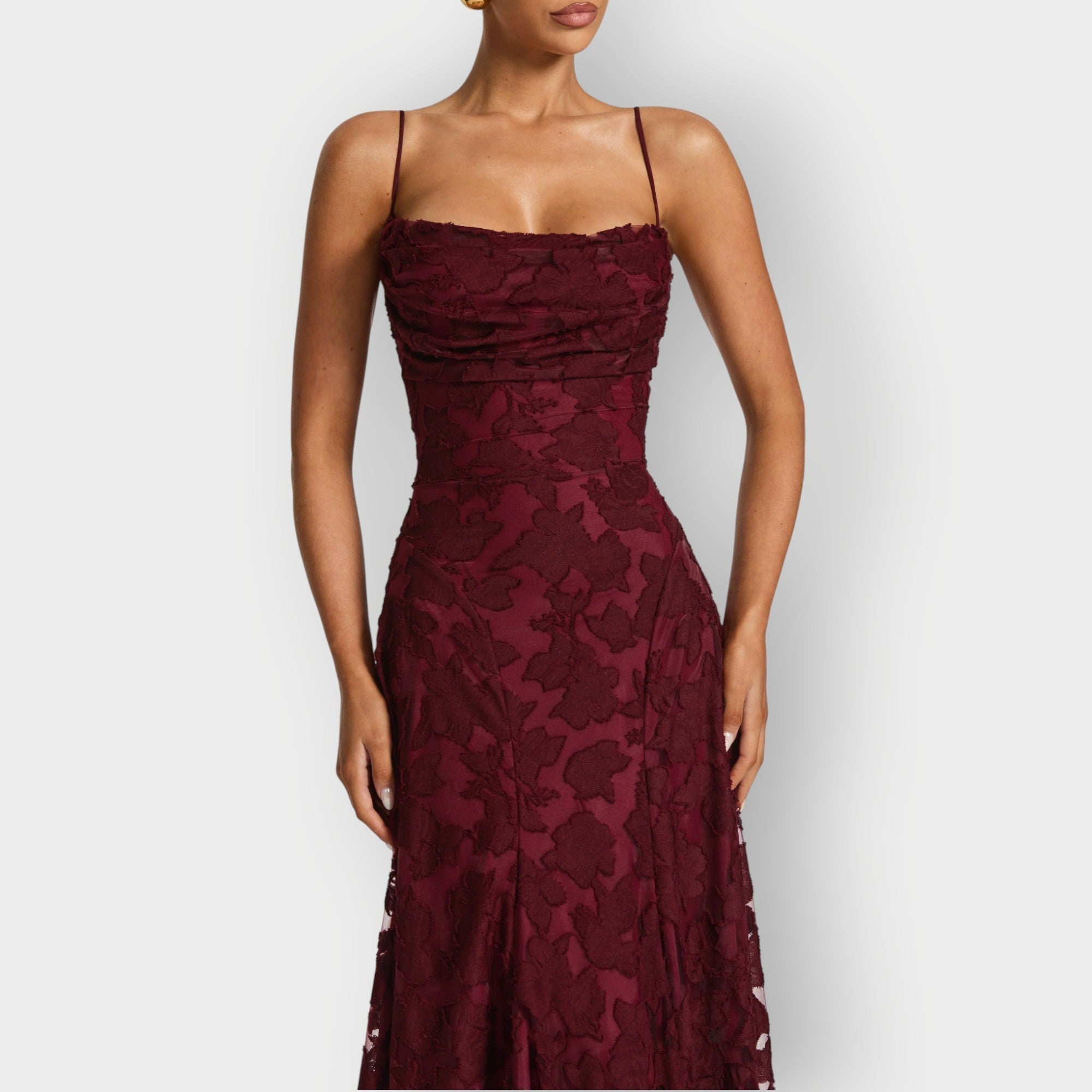 Lucia – Floral Applique A-Line Evening Maxi Dress