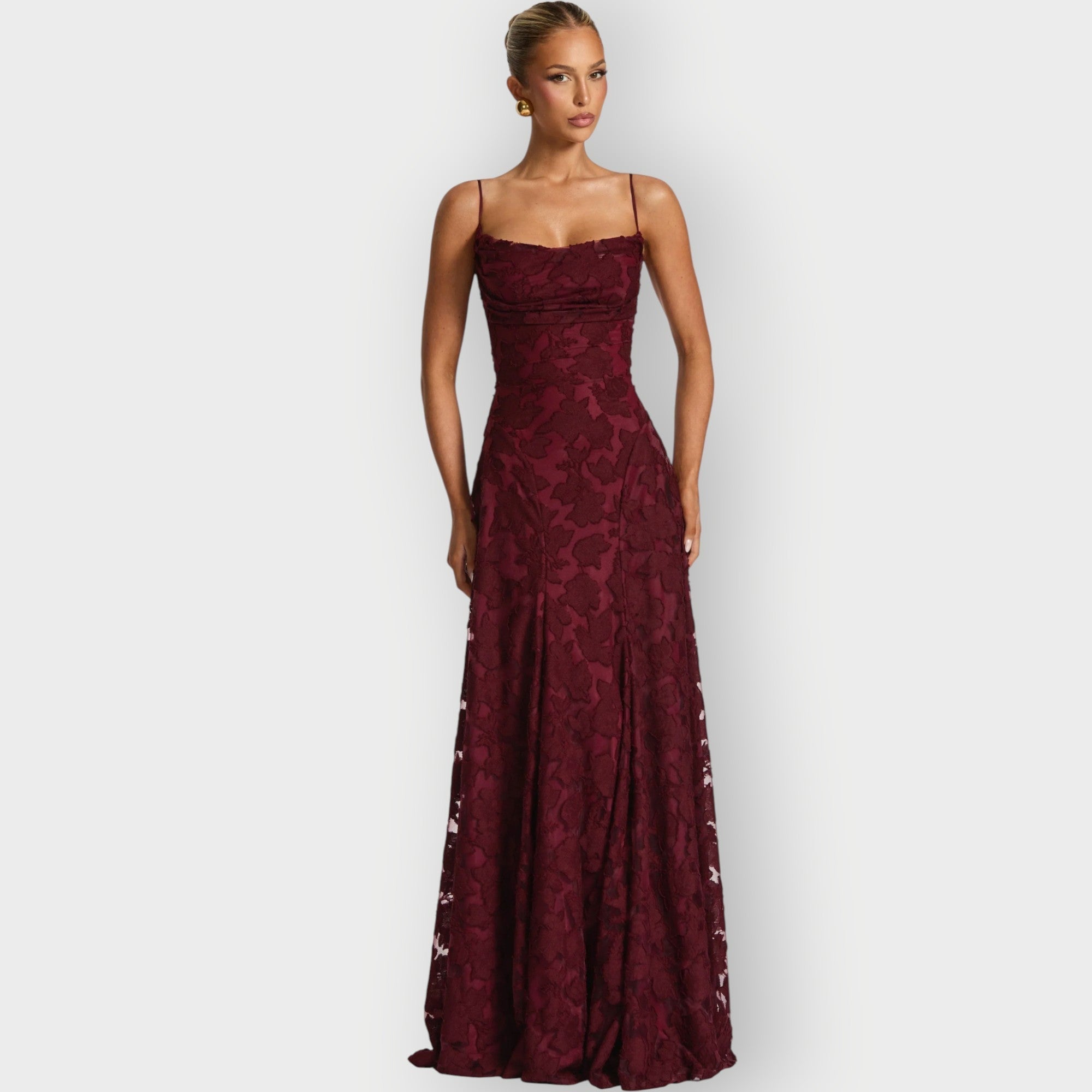 Lucia – Floral Applique A-Line Evening Maxi Dress