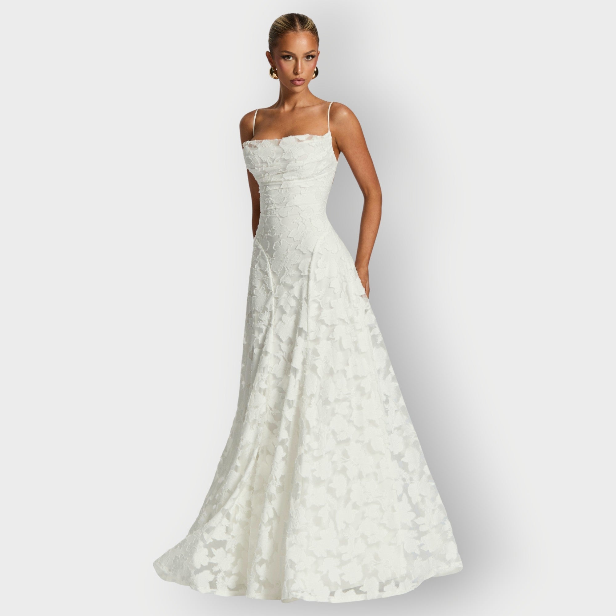 Lucia – Floral Applique A-Line Evening Maxi Dress