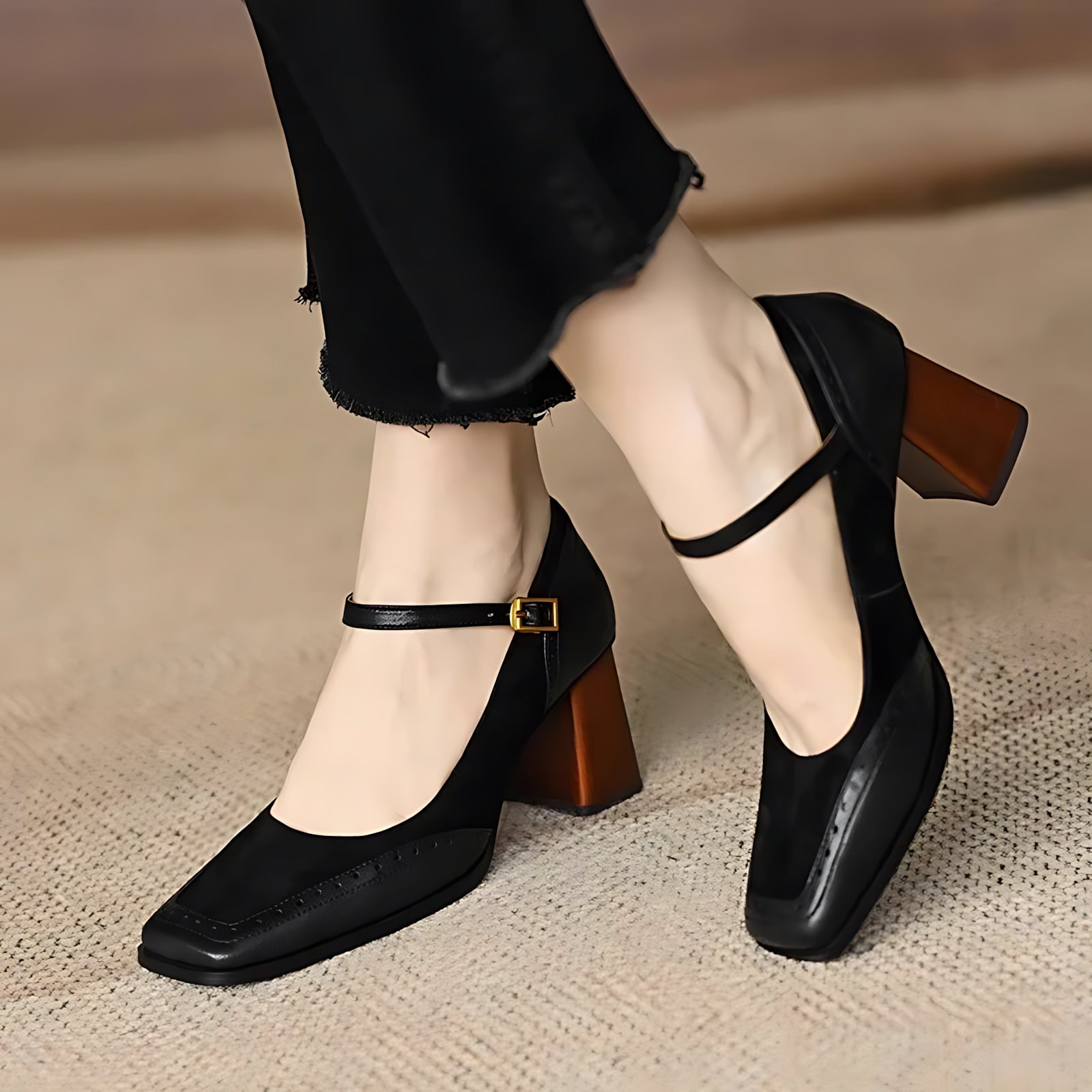 Freya – Brogue Mary Jane Block Heel Pumps
