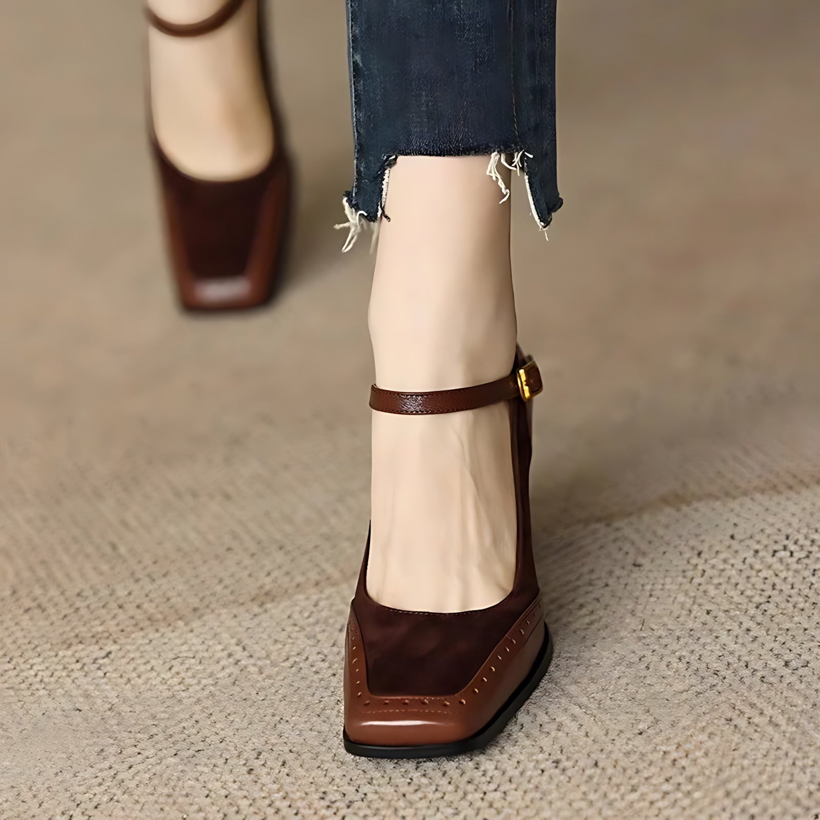 Freya – Brogue Mary Jane Block Heel Pumps