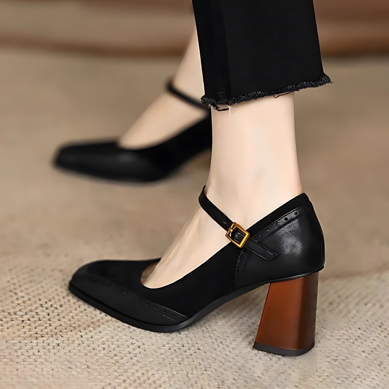 Freya – Brogue Mary Jane Block Heel Pumps