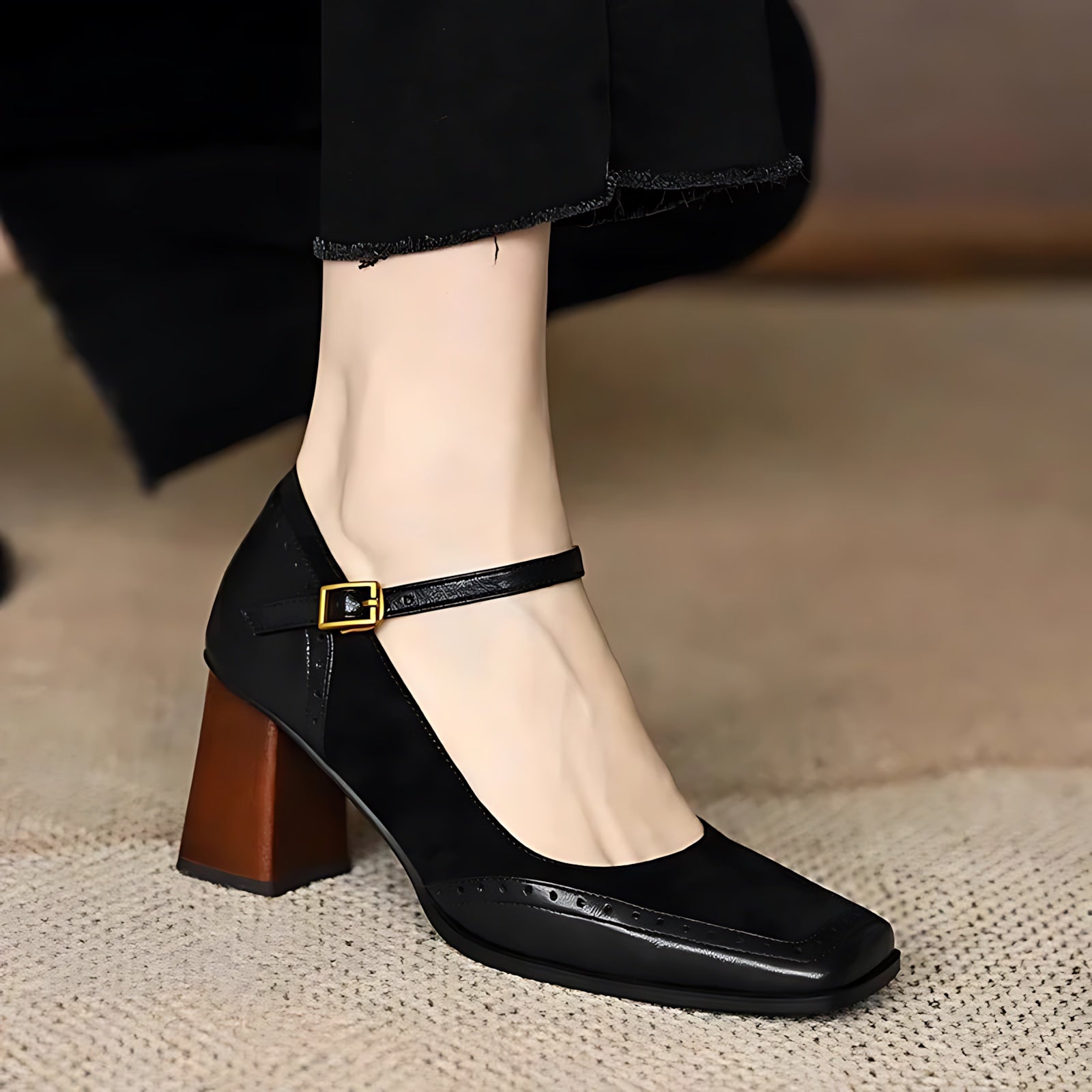 Freya – Brogue Mary Jane Block Heel Pumps