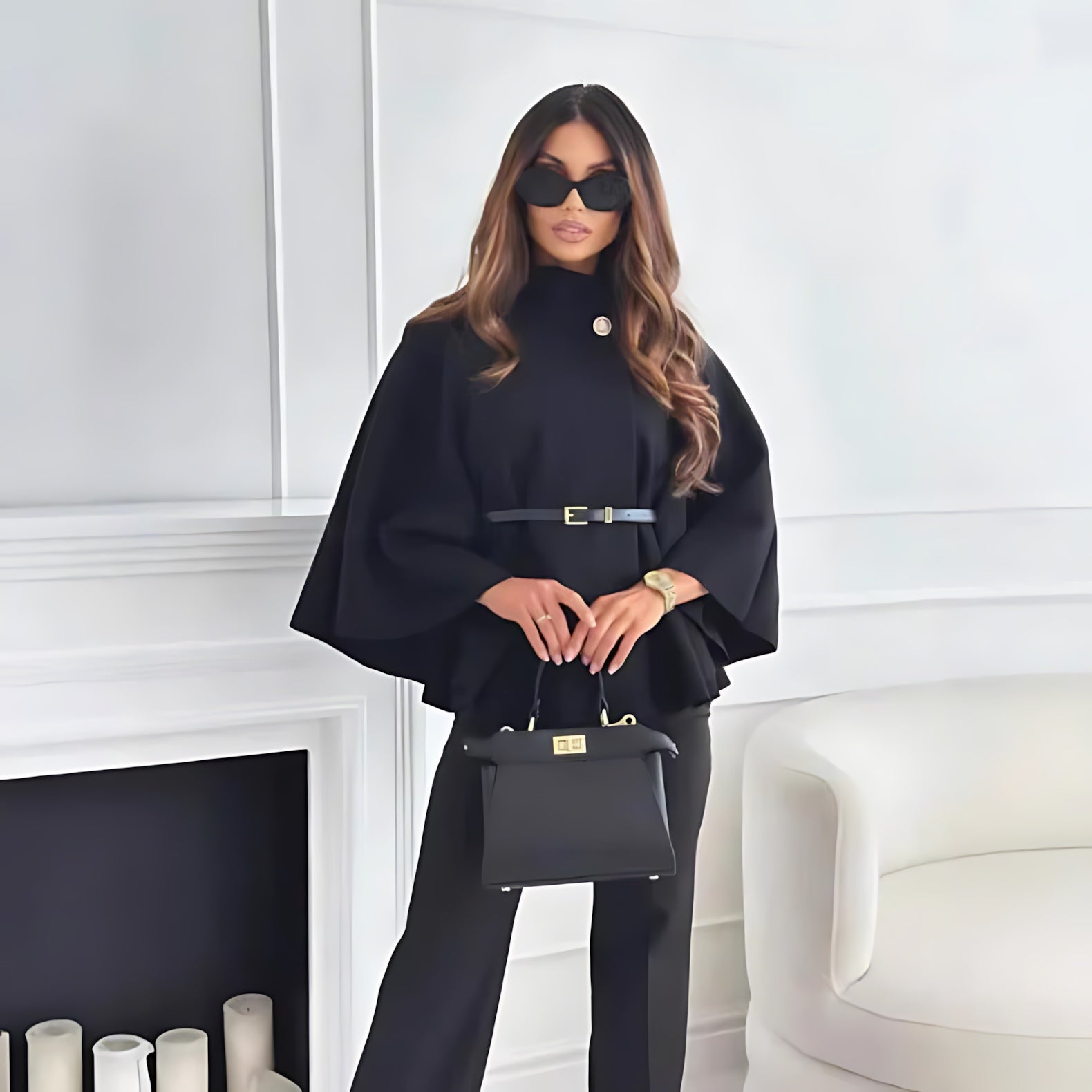Freya – High Neck Button Up Knit Cape