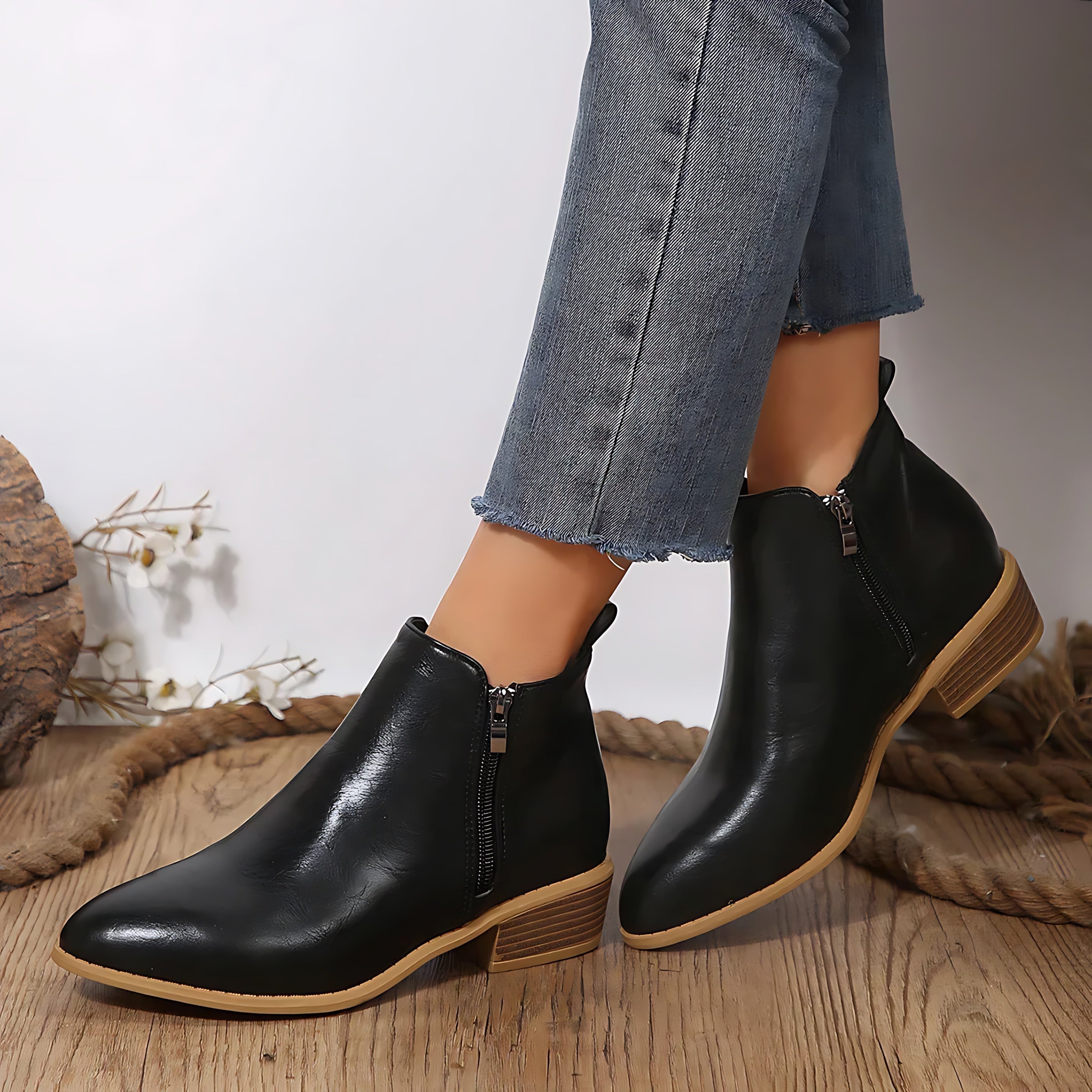 Freya – Leather Block Heel Ankle Boots