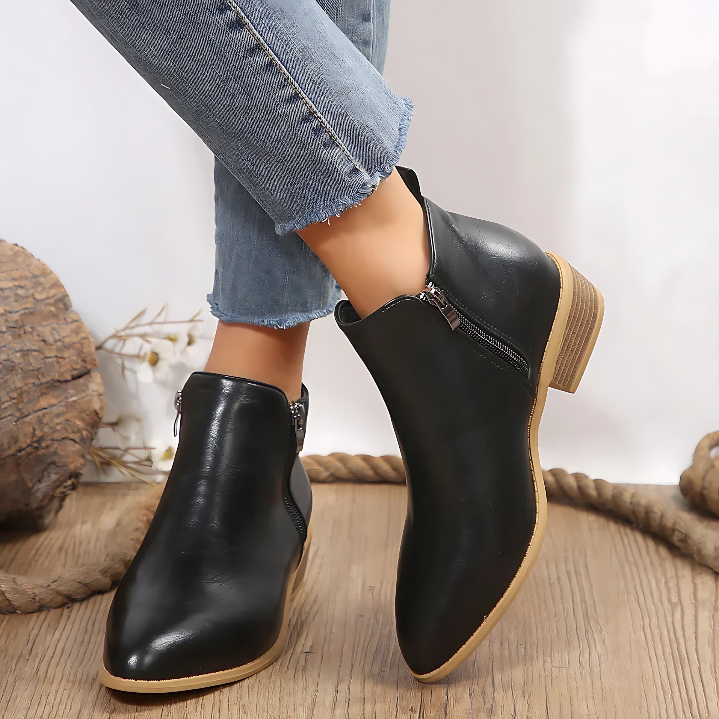 Freya – Leather Block Heel Ankle Boots