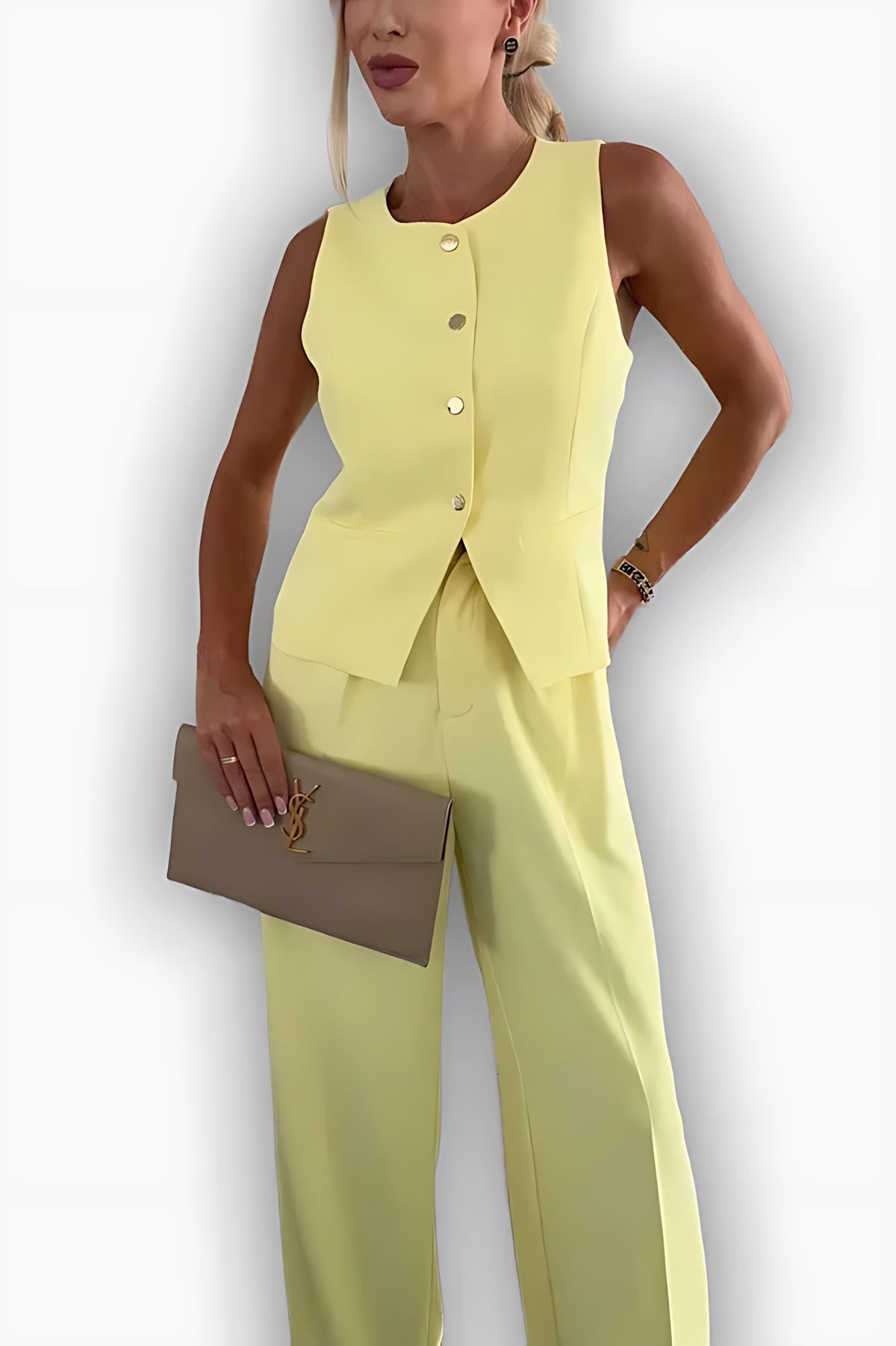 Freya – Satin Tank Top and Straight Leg Pants Set