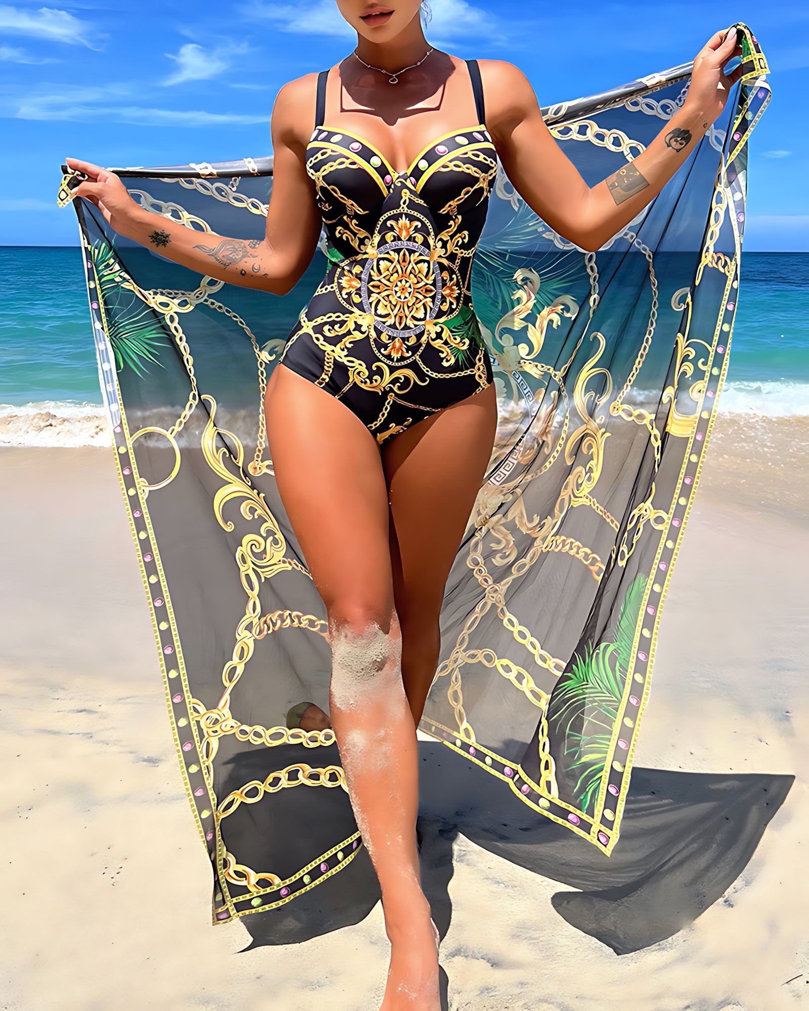 Gabriella – Baroque Print Sweetheart One Piece Swimsuit