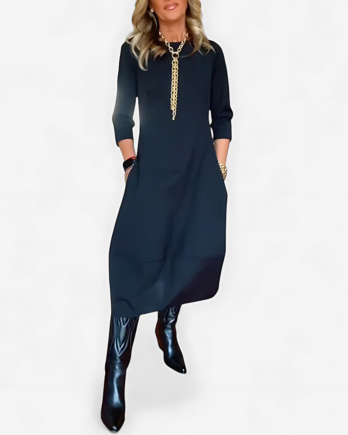 Gabriella – Round Neck 3/4 Sleeve Shift Midi Dress