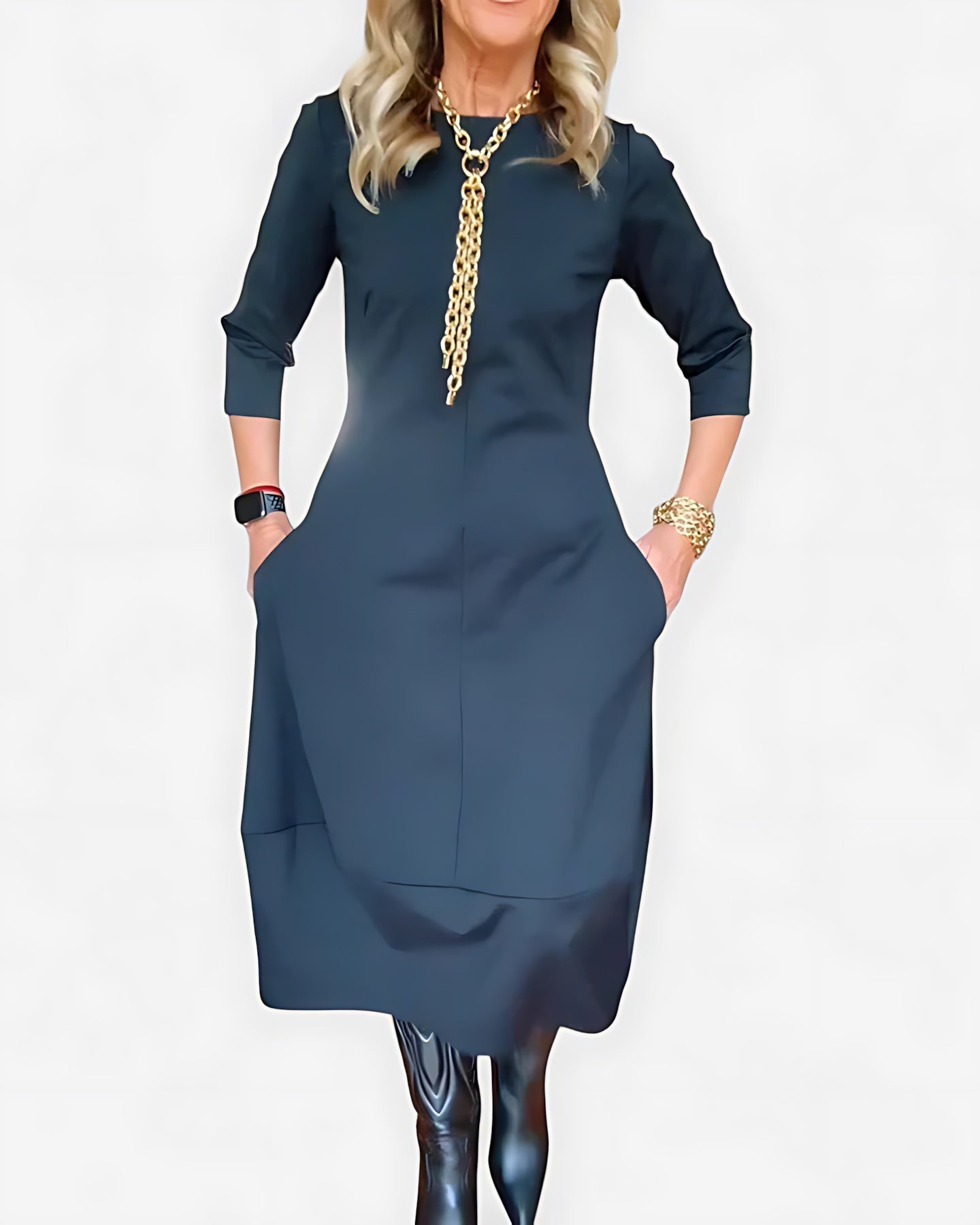 Gabriella – Round Neck 3/4 Sleeve Shift Midi Dress