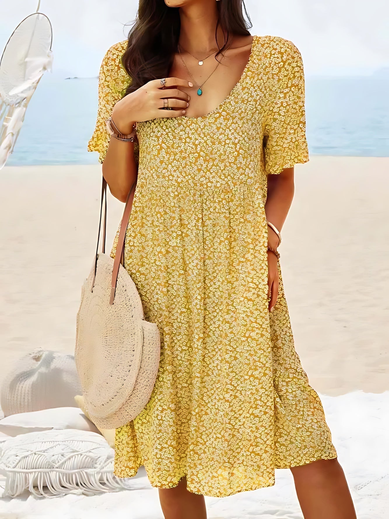 Gemma – Ditsy Floral V Neck Smocked Mini Dress