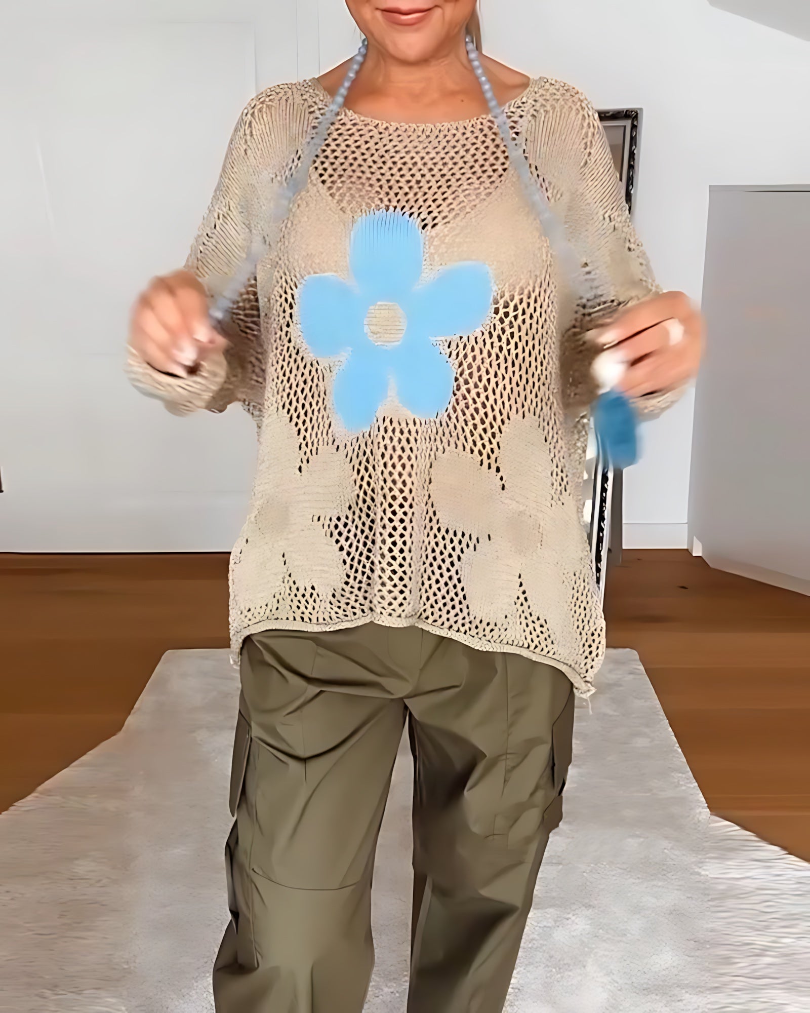 Gemma – Floral Crochet Open Knit Top