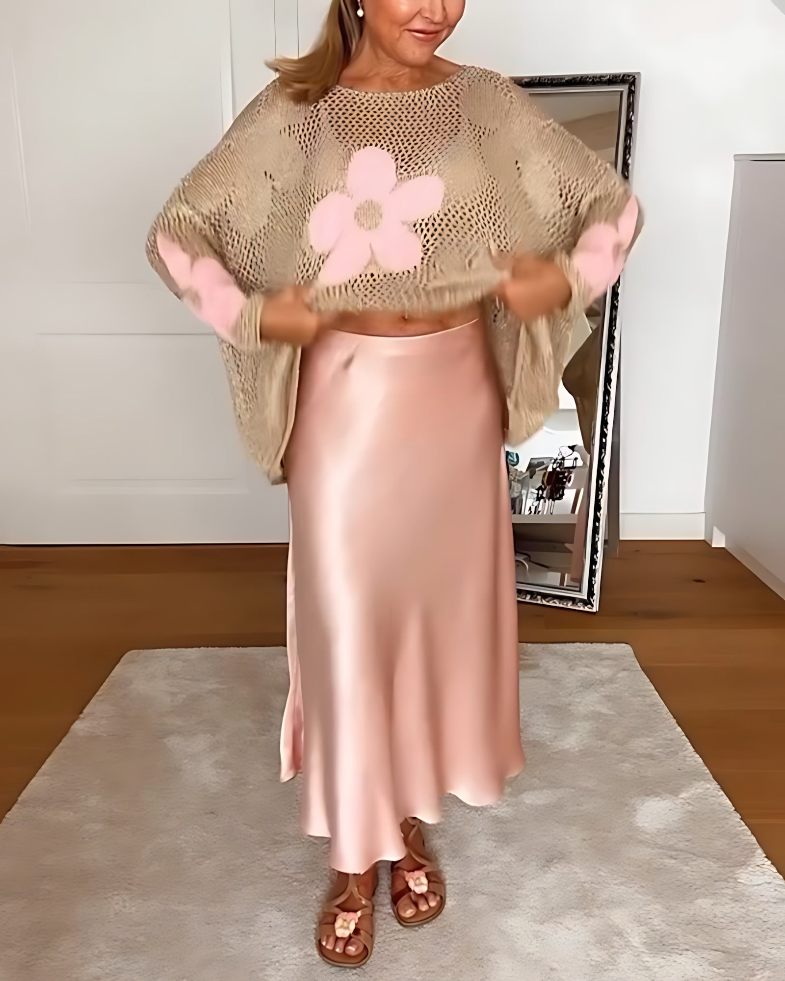 Gemma – Floral Crochet Open Knit Top