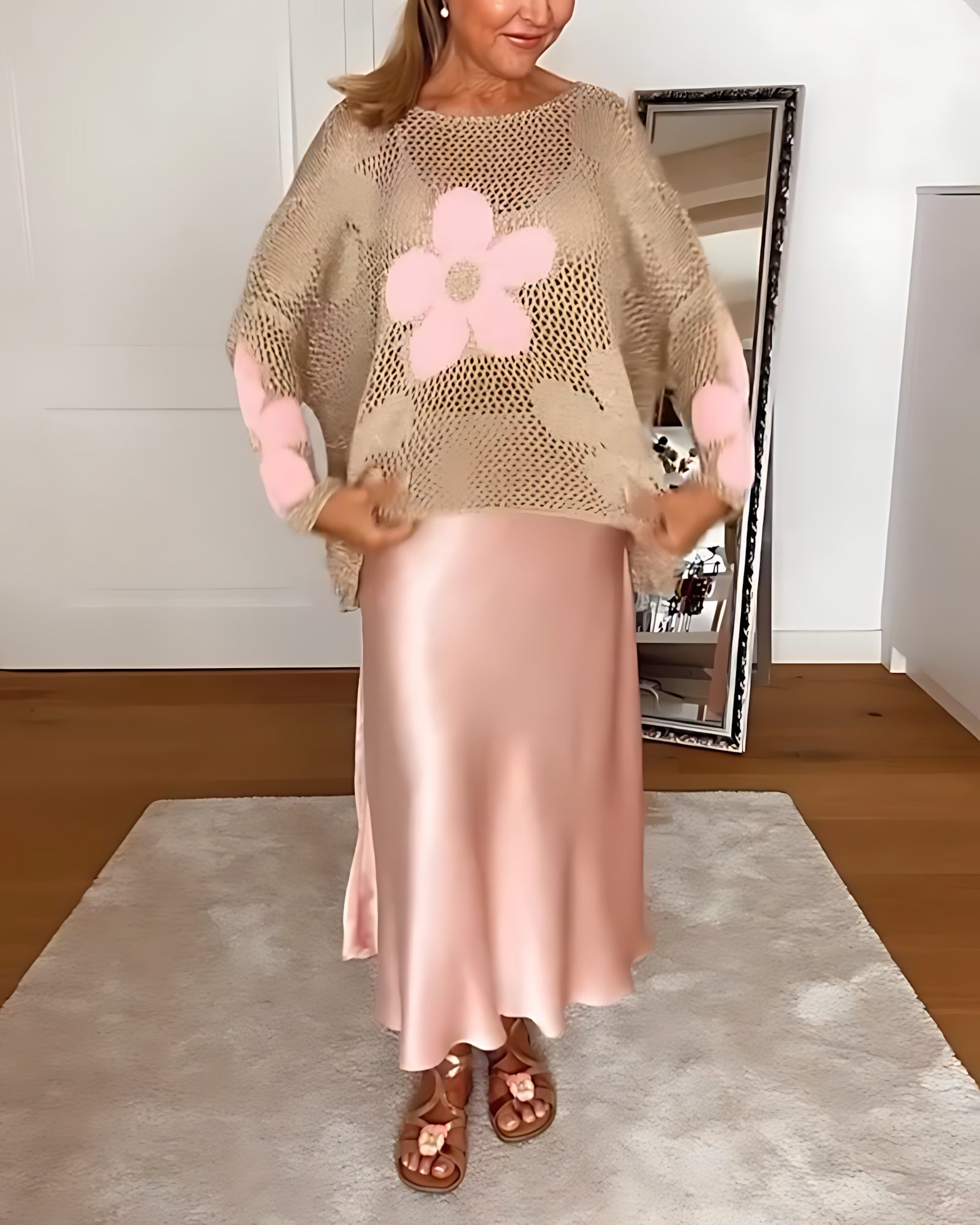 Gemma – Floral Crochet Open Knit Top