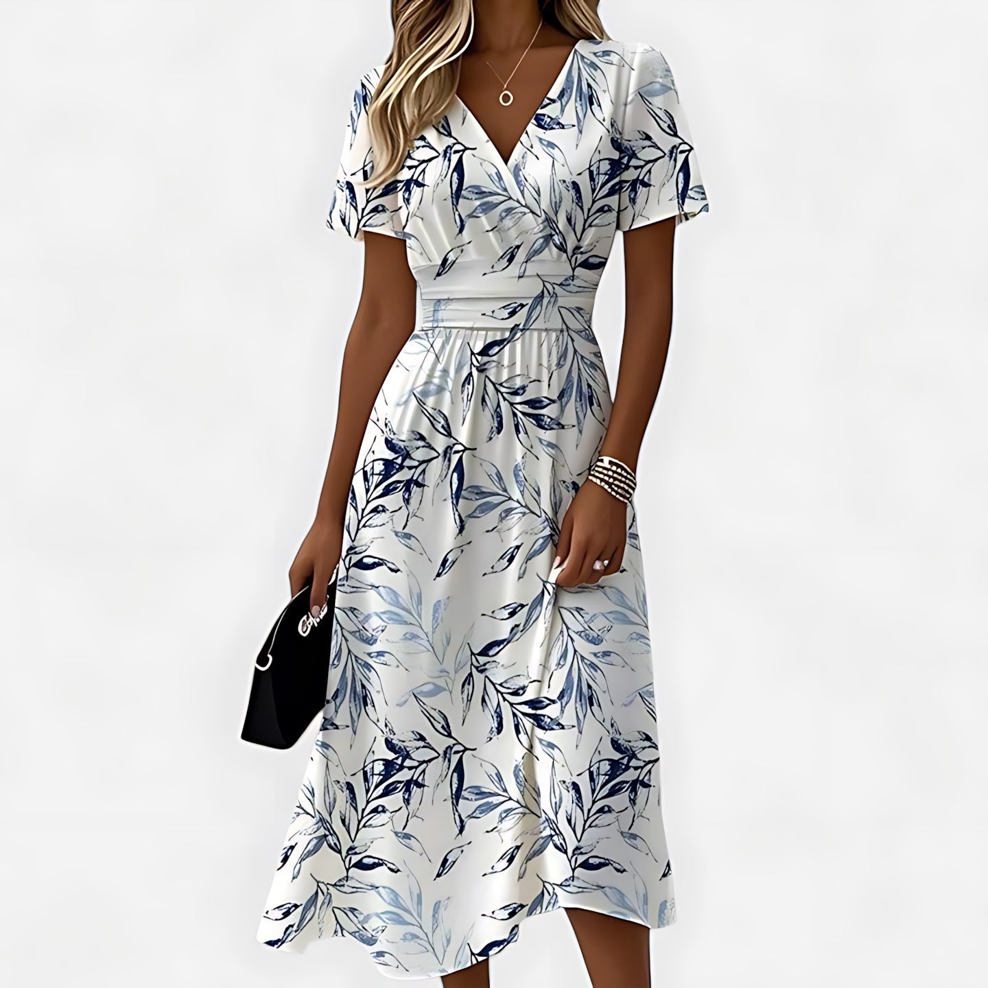Gemma – Floral Print Wrap V Neck Midi Dress