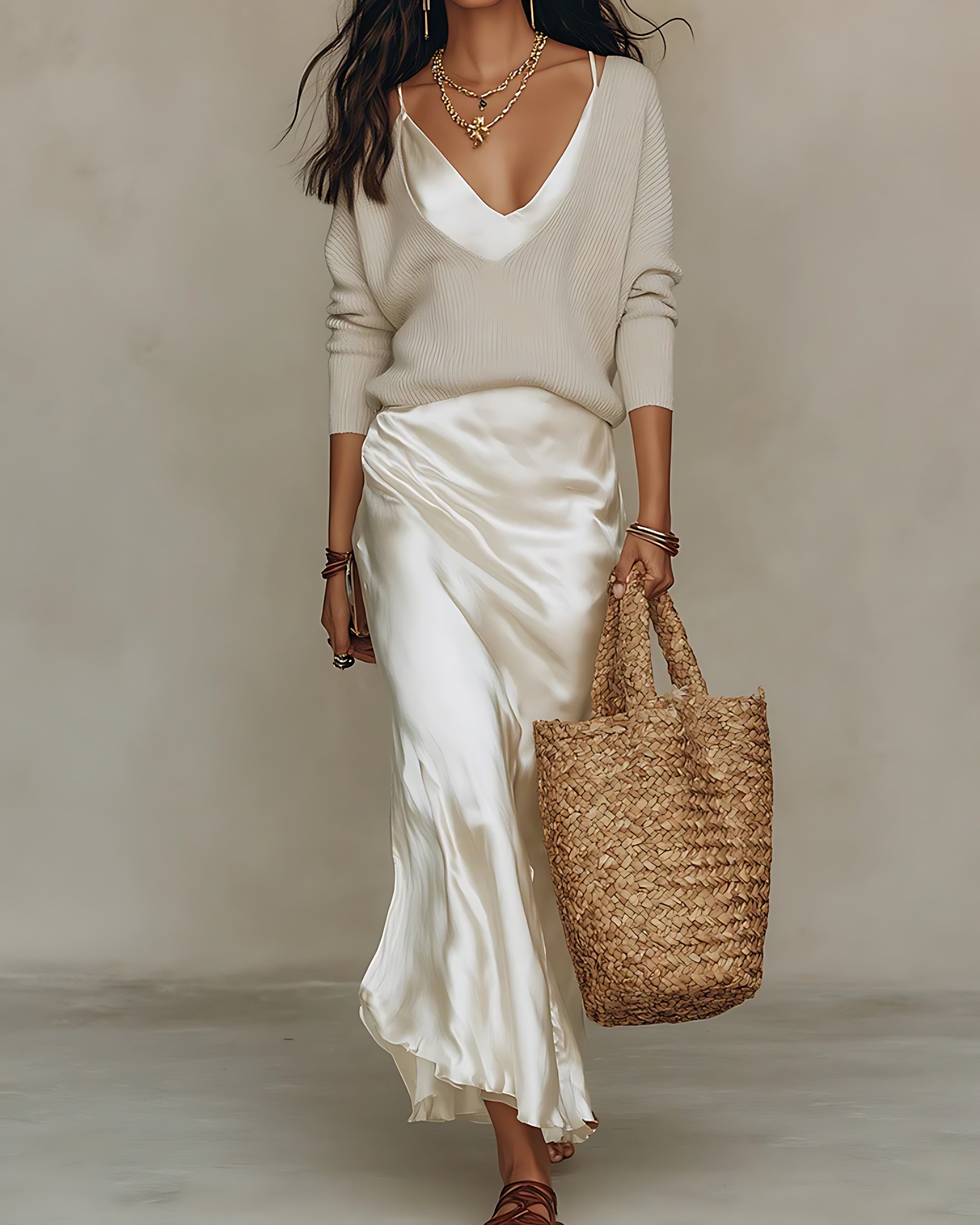 Gemma – Slip Midi Dress and V Neck Sweater Set