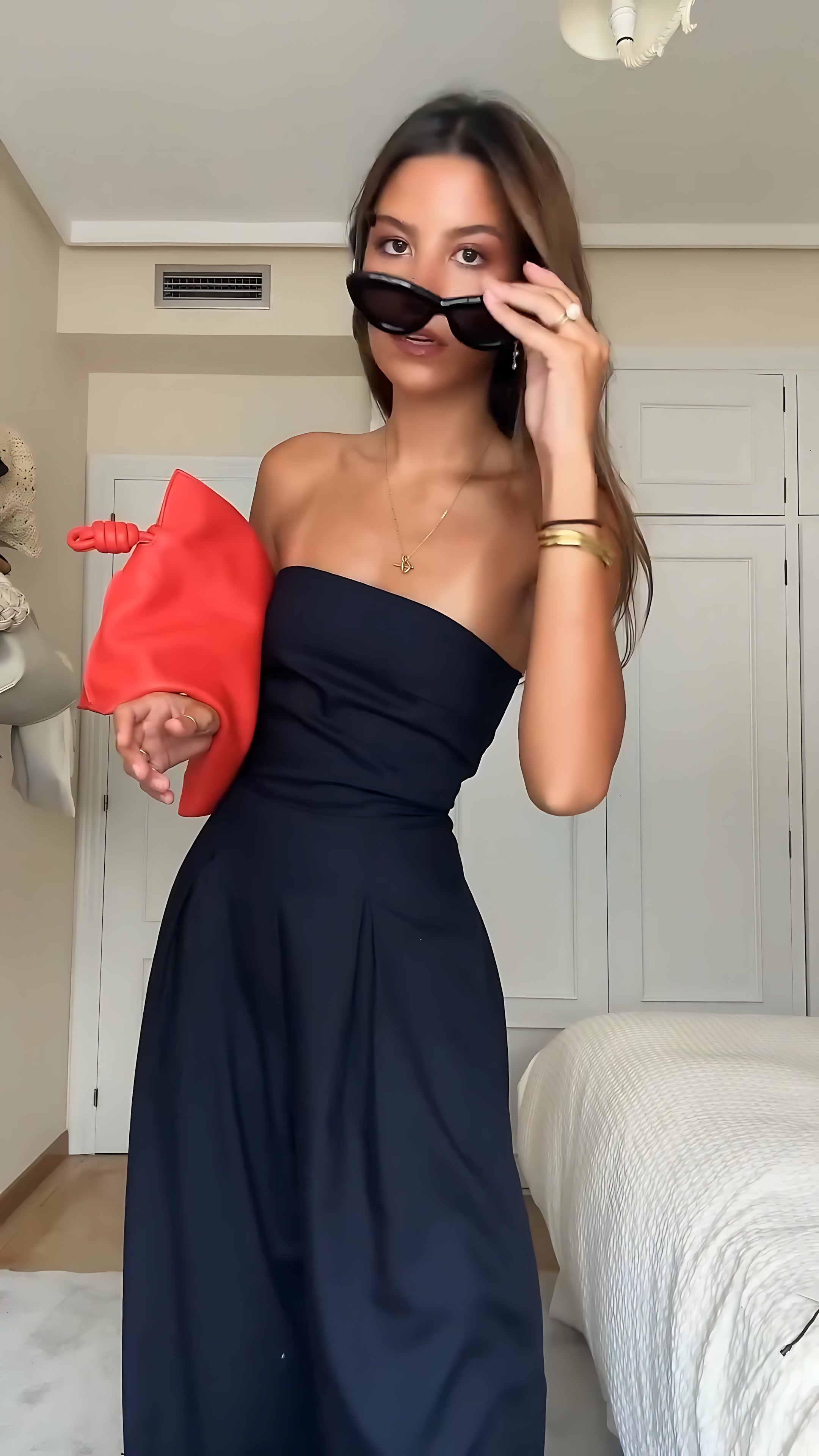 Gemma – Strapless Pleated Wide Leg Jumpsuit