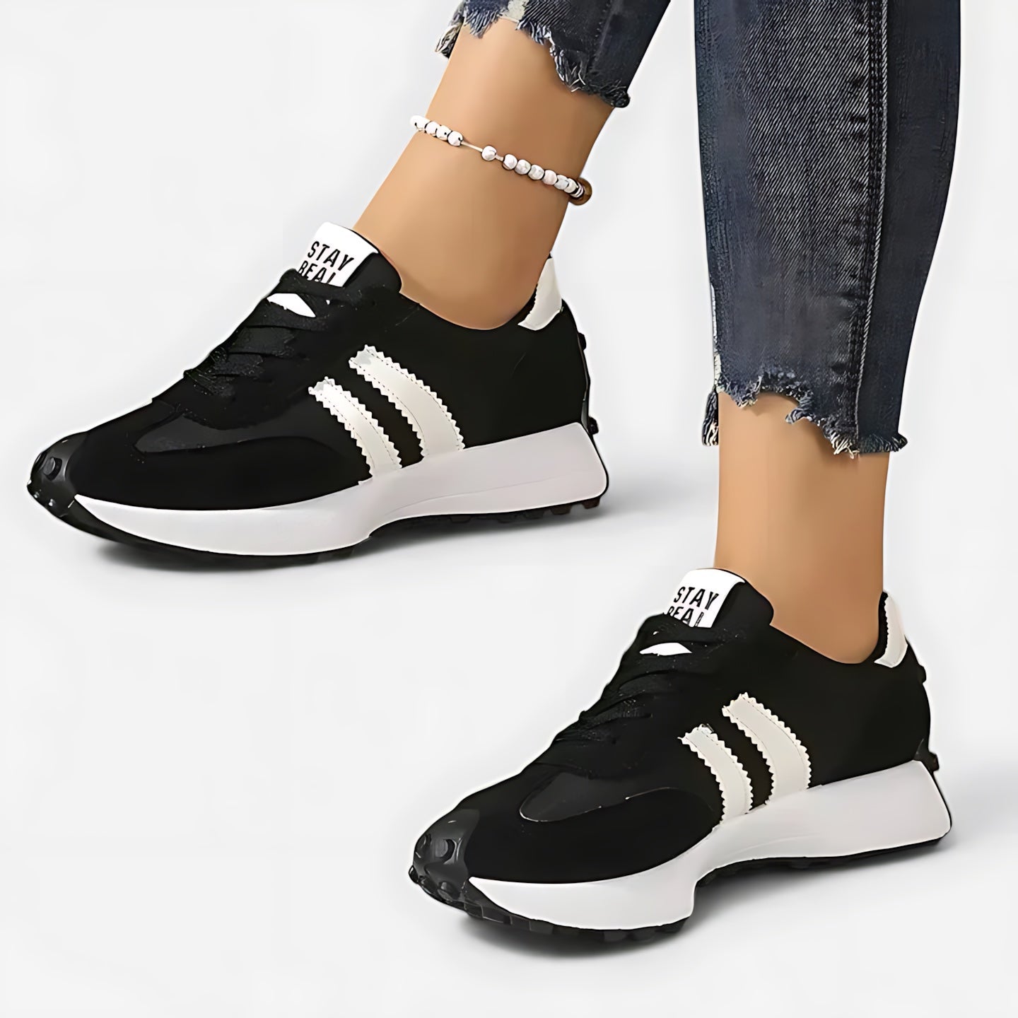Gemma – Striped Lace Up Chunky Sole Sneakers